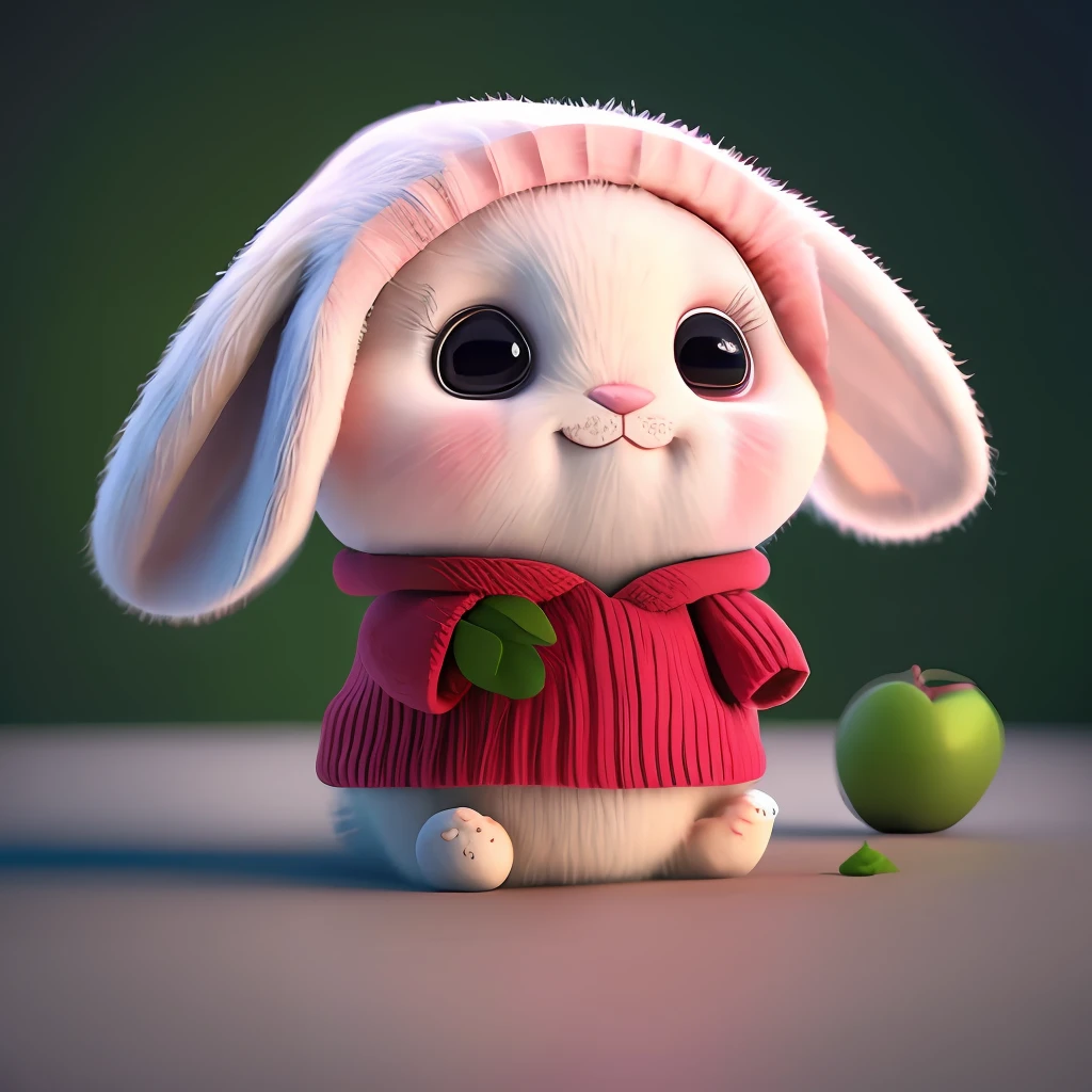 : 3. Rabbit, realistic, hairy, clothed animal, apple, dark circles, blush, cherry, food, fruit, full body, hat, non-human, strawberry, tomato, watermelon