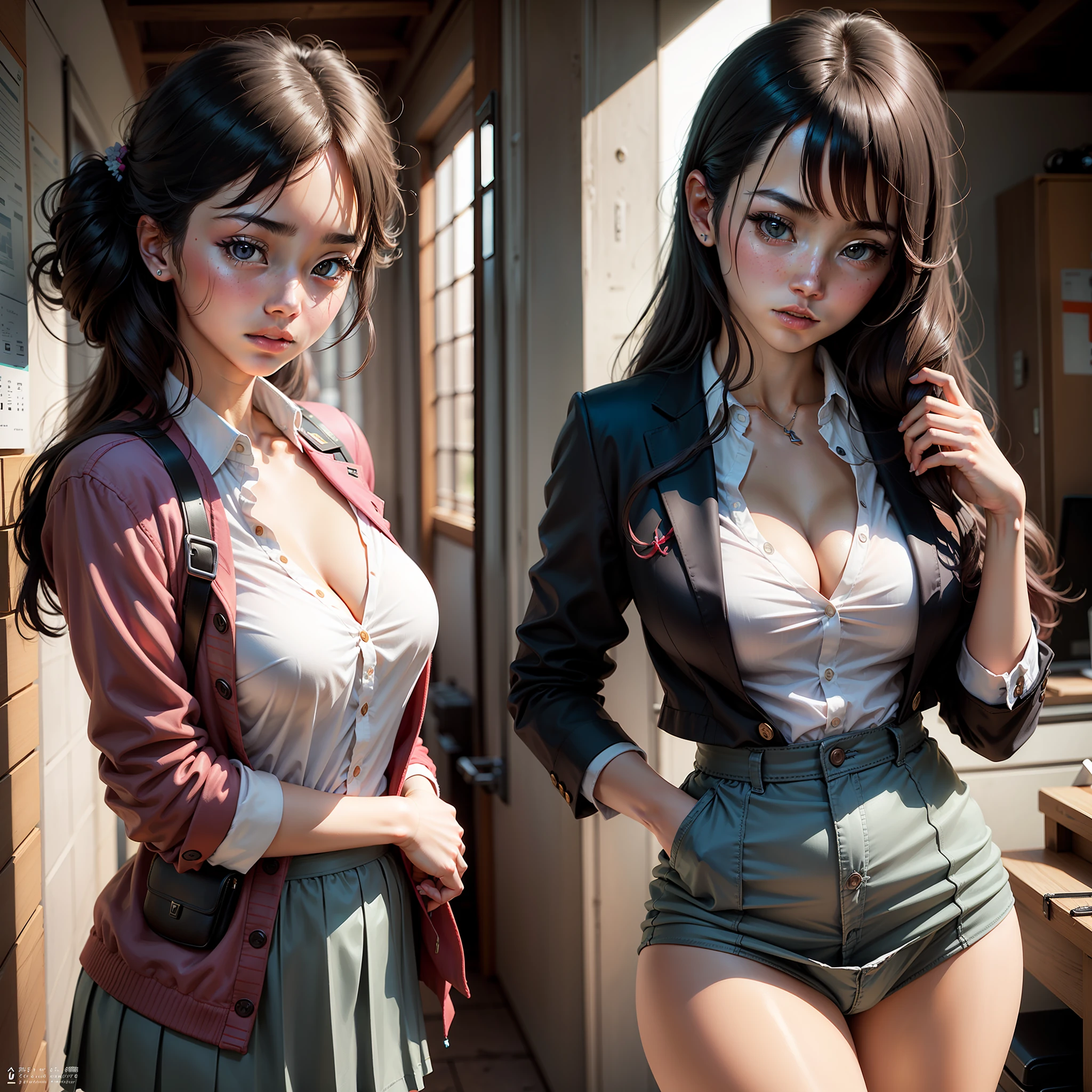 ulzzang-6500-v1.1,(RAW photo:1.2), (photorealistic portrait:1.4),Beautiful Meticulous Girl, very detailed eyes and face, beautiful detail eyes, Absurd, Unbelievably ridiculous., hugefilesize, Ultra - Details, high-res, Very detailed,Best qualtiy,master-piece,kemomimi,((Japanese girls high school uniform)),illustration,Very detailed,CG,Unify,8k wallpapers,Amazing cleavage,There are subtleties.,master-piece,Best qualtiy,Very detailed 的 CG Unified 8k more,Light in the face,Cinmatic lighting, 1girls, ,No panties,Dynamic Post,tights,no underwear,having --auto