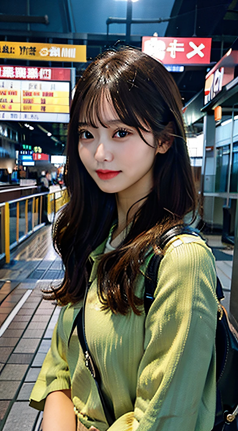 Woman waiting for train at train station、One beautiful woman、beautiful expression