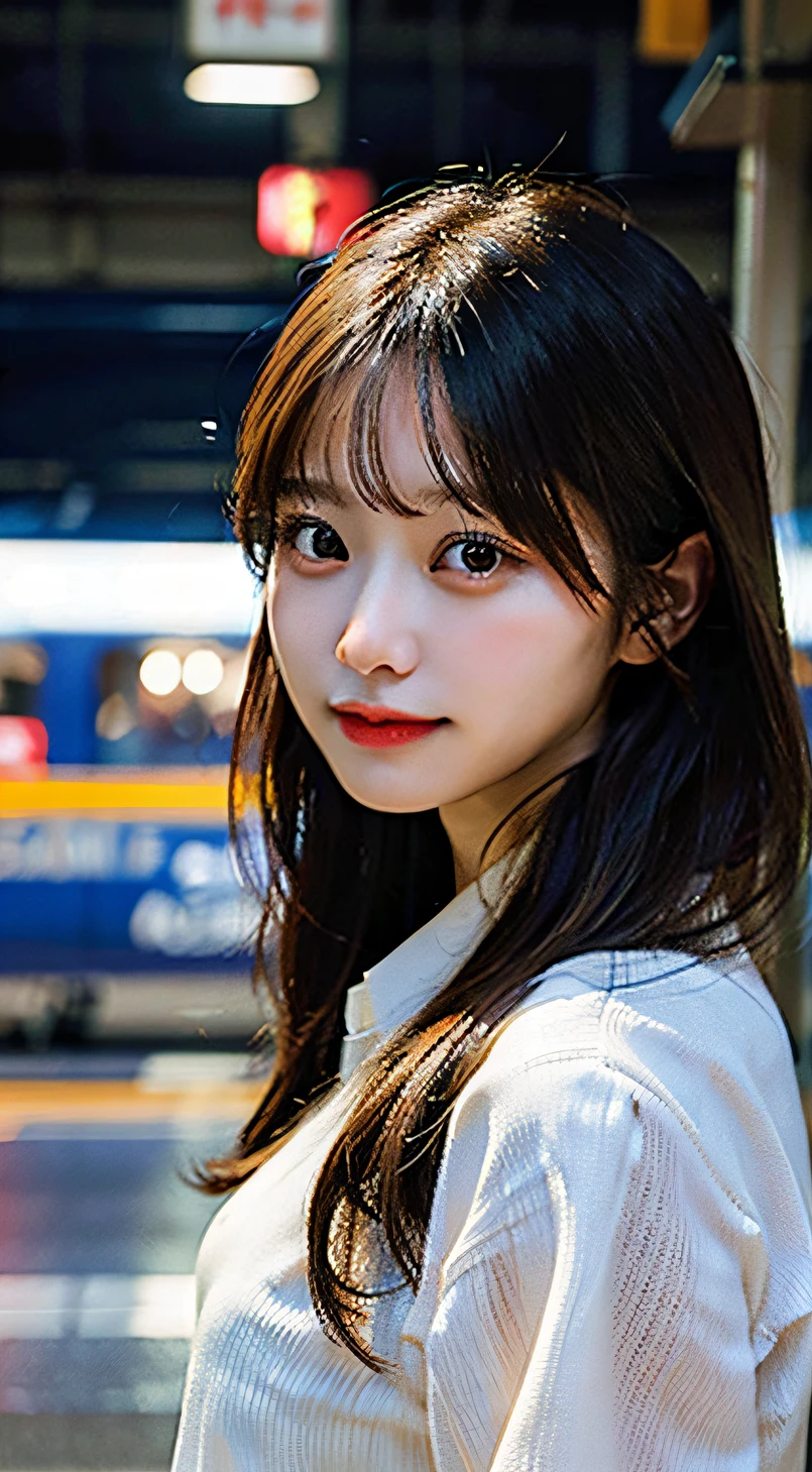 Woman waiting for train at train station、One beautiful woman、beautiful expression