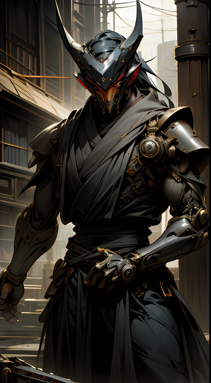 Dark_fantasy,Cyberpunk,(Chainsaw,chainsawman,Red:1.1),1人,Mechanical Wonder,Robotic presence,cybernetic guardians,wearing a worn-out mech suit，（masked），（（Overlay control）），iintricate，（Steel metal[Reflective]），ellegance，Clear focus，Photo by Greg Rutkowski，gentlesoftlighting，vivd colour，tmasterpiece，（（the street）），cow boy shot，dynamicposes，