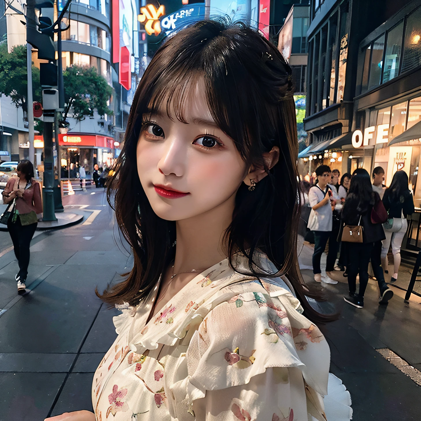 (top-quality、ultra-detailliert、high-resolution illustrations、Ultra-high-definition CG、One beautiful woman、Floral dress、cafes、