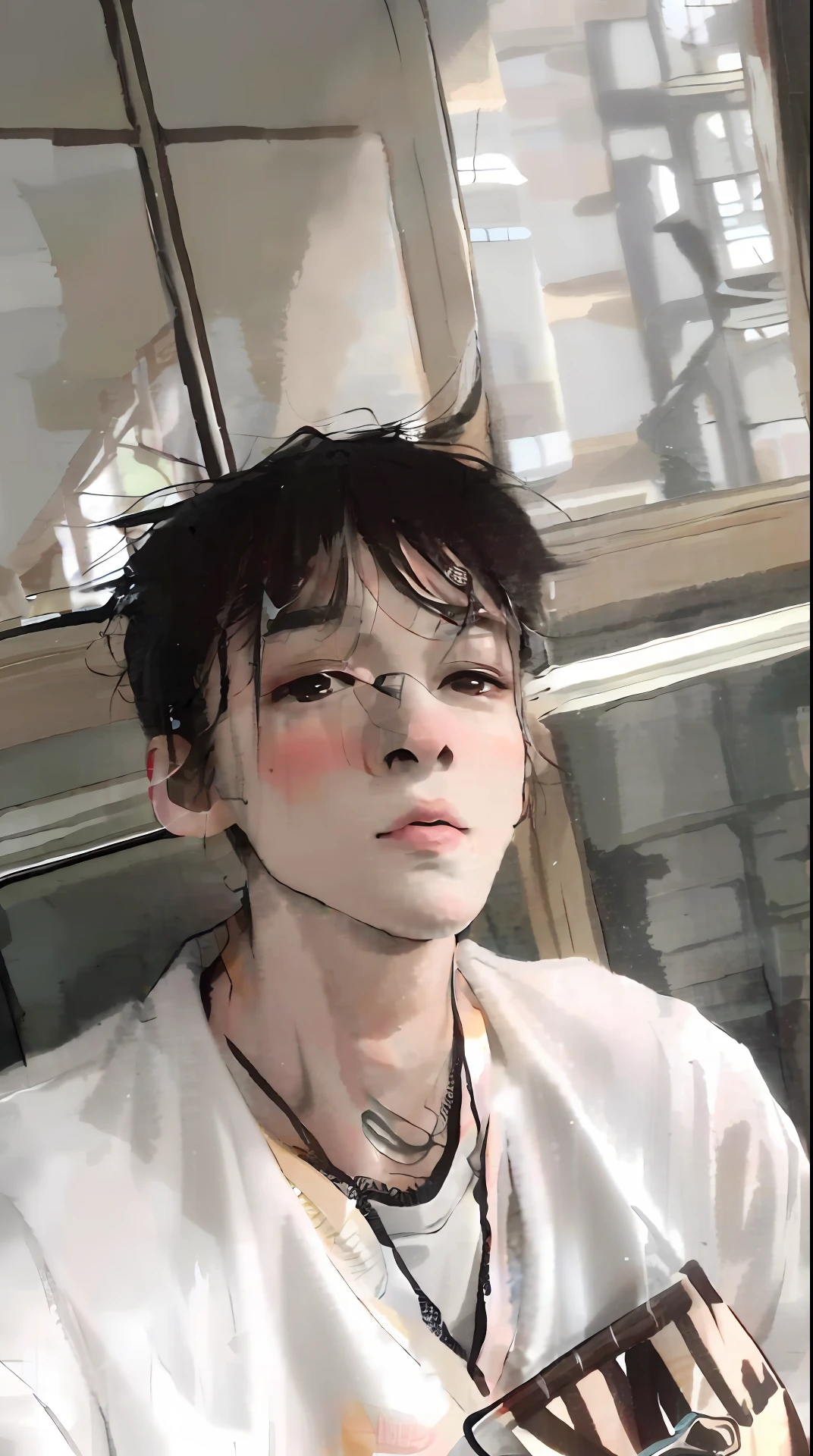 There was a man with a necklace around his neck sitting in a chair, xintong chen, yanjun cheng, zeng fanzh, 1 7 - year - old boy thin face, 2 4 - year - old man, Cai Xukun, zmonzheng, jinyiwei, Inspired by Xiao Yuncong, wenjun lin, mingchen shen