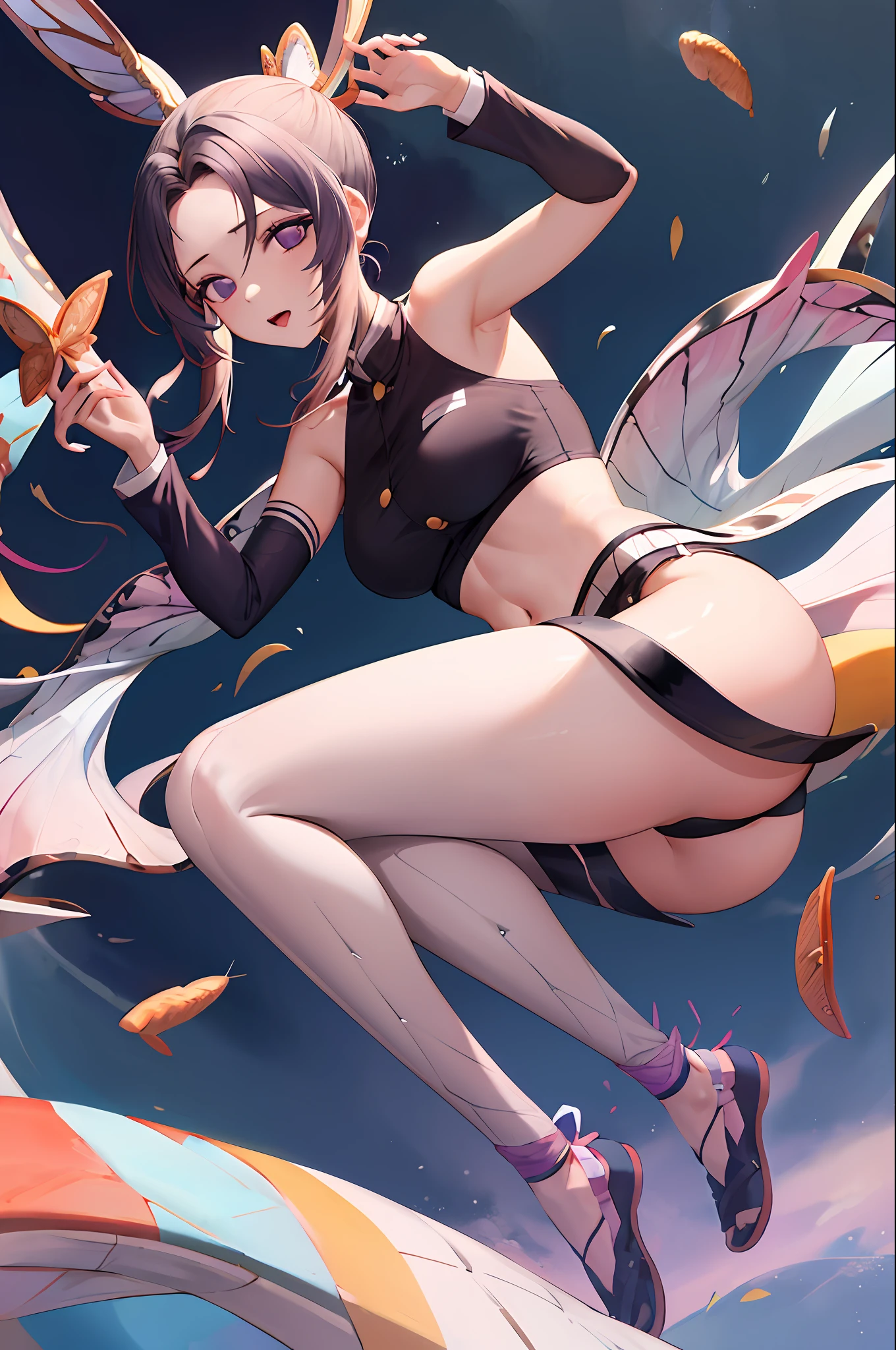 master part, best quality, Alto, 1girl, sozinho, Kochou Shinobu, ornamento do cabelo da borboleta, Purple eyes, bunda empinada, aparecendo a calcinha, pernas abertas, sexy, exposta, pelada, nu