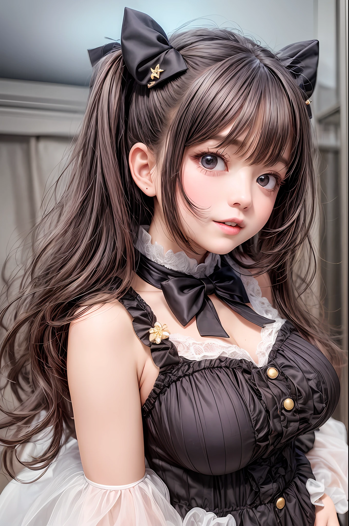A mischievous and playful girl ,loli,chibi,Lolita big breasted,Lolita huge breasts