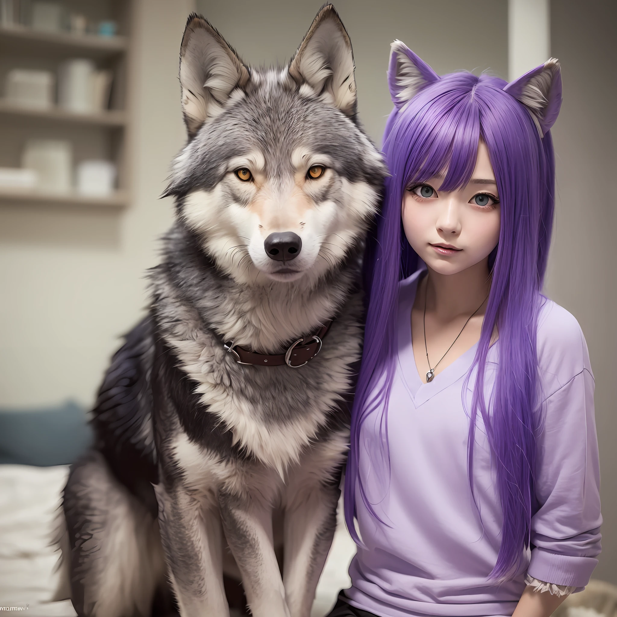 Anime Wolf，Purple hair，One red and one blue eyes，furry furaffinity，adolable --auto
