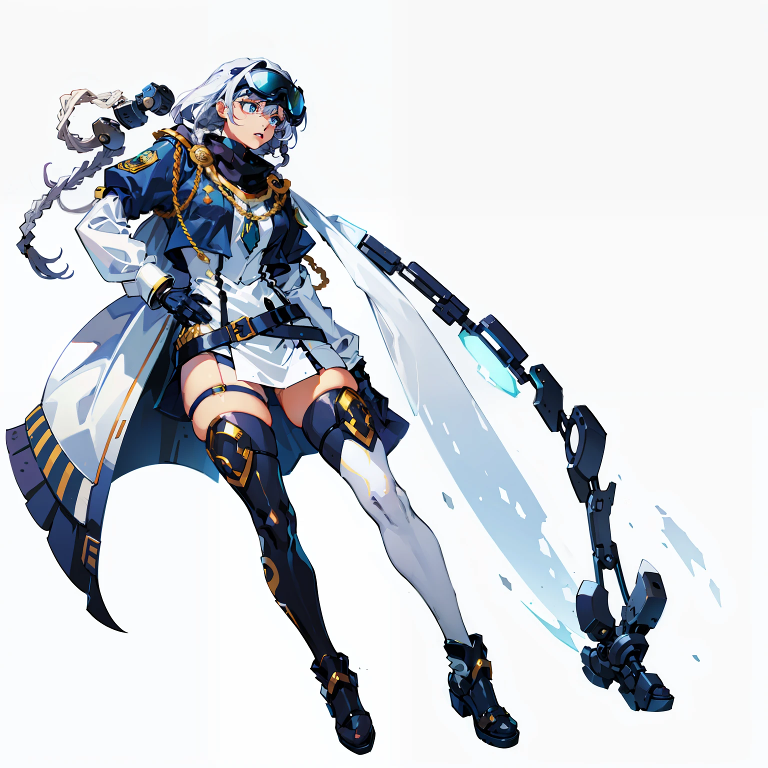 police officers, White background, No background, Full body shot, femele, Blue, goggles, white skin, dreadlocks