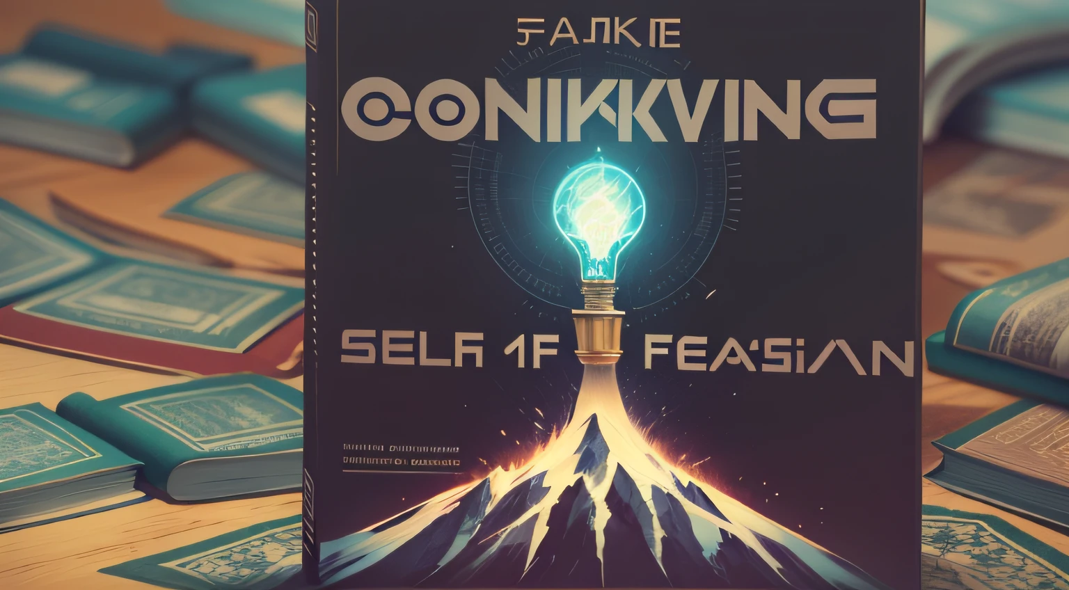 /imagine prompt: A thick book lying quietly on a table, with the title "Cognitive Awakening: The Power of Self-Transformation" on the cover. There are scattered keywords around the book, such as "self-transformation" and "awakening". On the table, there is also an illuminated light bulb, symbolizing enlightenment and wisdom, by Makoto Shinkai --niji 5