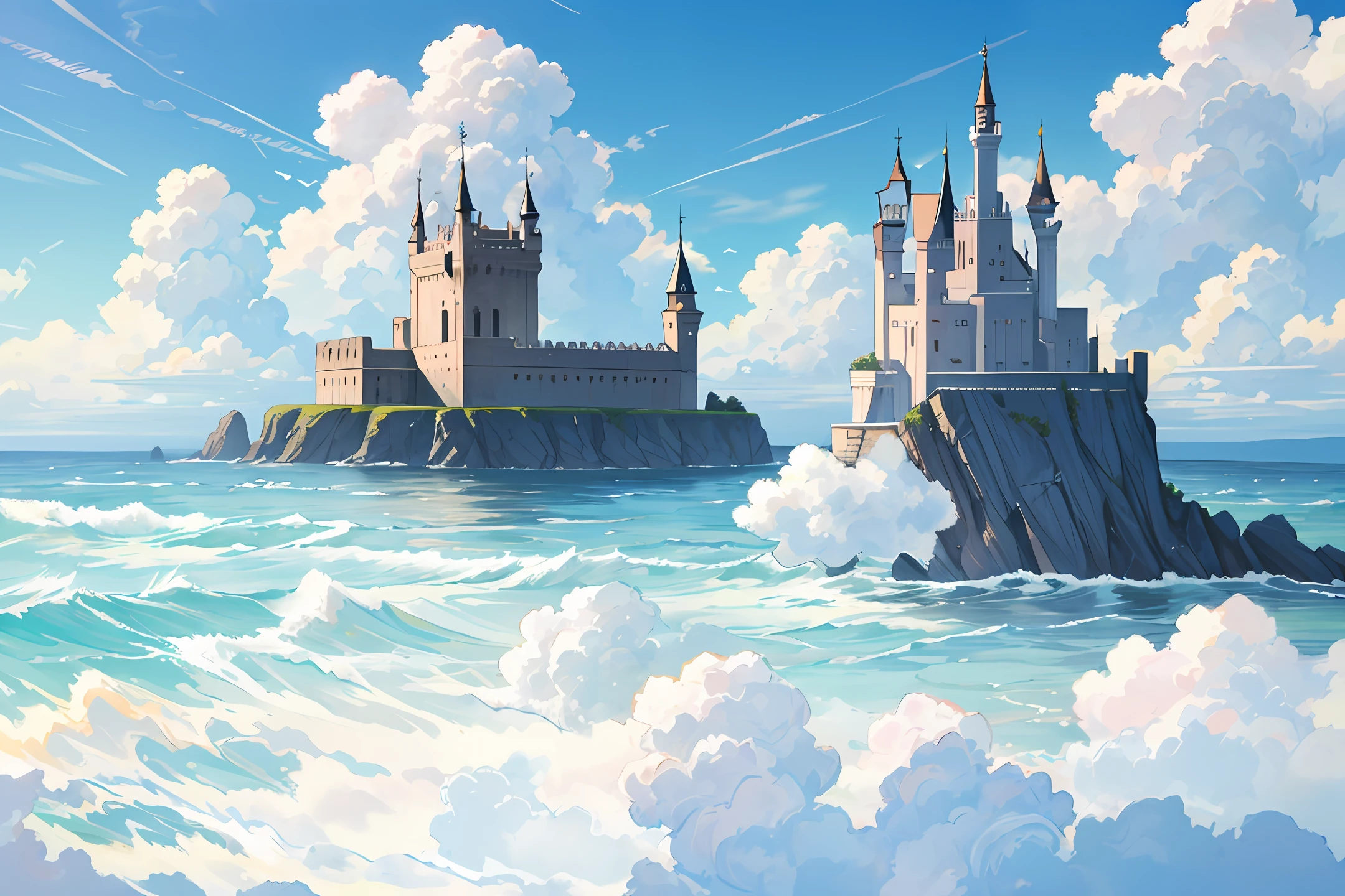 mont、Castles 、sea of clouds、ruins、wondrous、ren、a person