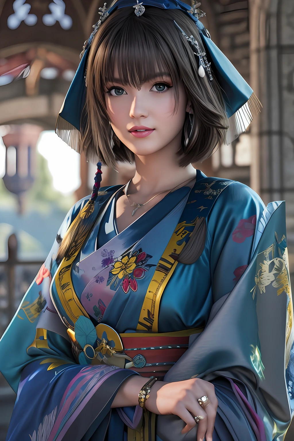 1girl, solo, jewelry, detached sleeves, necklace, blue-beaded earring, hakama skirt
YunaFFX,
ultra high res, photo, photorealistic, highly detailed, detailed face, solo cute woman, castle balcony,
medium breasts, (masterpiece, high quality),looking at viewer, gorgeous goddess, bob cut, shiny skin,
charming, alluring, dreamlike, royal cloak, ((thick bangs)),