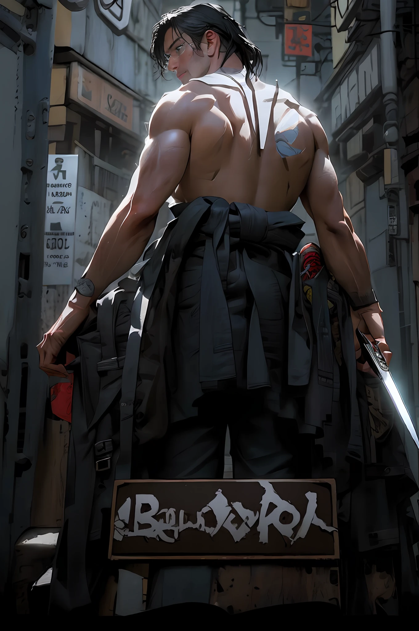 Close-up of a man holding a knife in the rain, Keanu Reeves as Ninja , Clint Eastwood as Ninja, Daredevil, Wallpaper phone, carrying swords on his back, karl urban as wolverine, cover shot, movie poster character, henry cavill as wolverine, film promotional image, rain!!!!, IMDB,Ninja movie poster