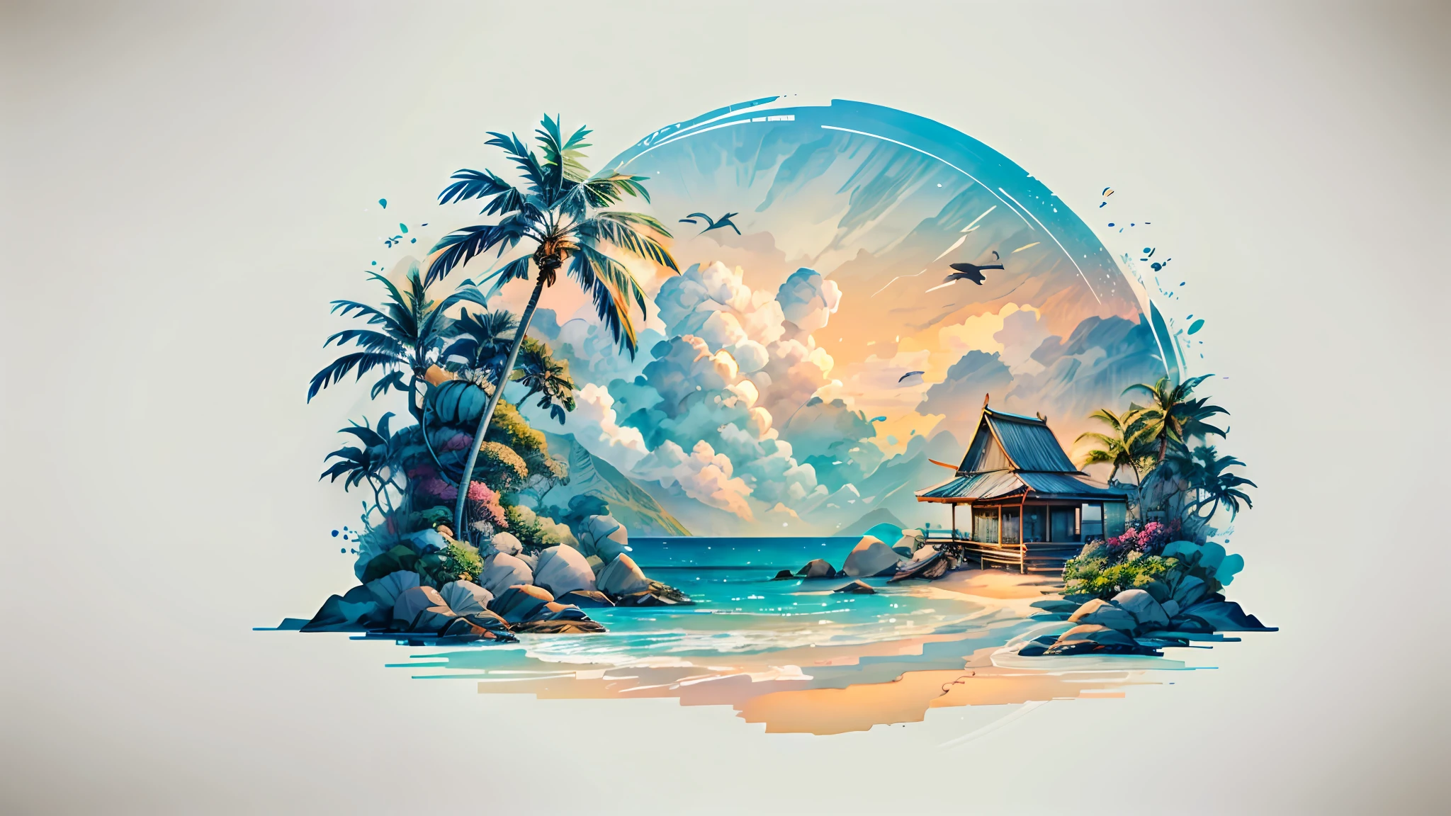 There is a view of a beach with palm trees and a body of water, tropical landscape, tropical beach paradise, tropical beach, on a tropical beach, beautiful tropical island beach, tropical location, beautiful breathtaking beach, beach and tropical vegetation, palm trees on the beach, tropical climate, atmosphere, tropical scenery, beach landscape, beautiful beach, tropical paradise