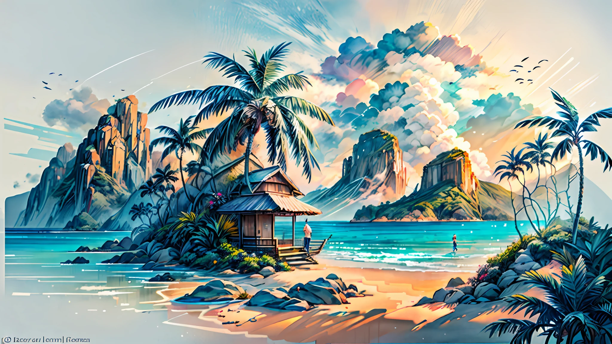 There is a view of a beach with palm trees and a body of water, tropical landscape, tropical beach paradise, tropical beach, on a tropical beach, beautiful tropical island beach, tropical location, beautiful breathtaking beach, beach and tropical vegetation, palm trees on the beach, tropical climate, atmosphere, tropical scenery, beach landscape, beautiful beach, tropical paradise