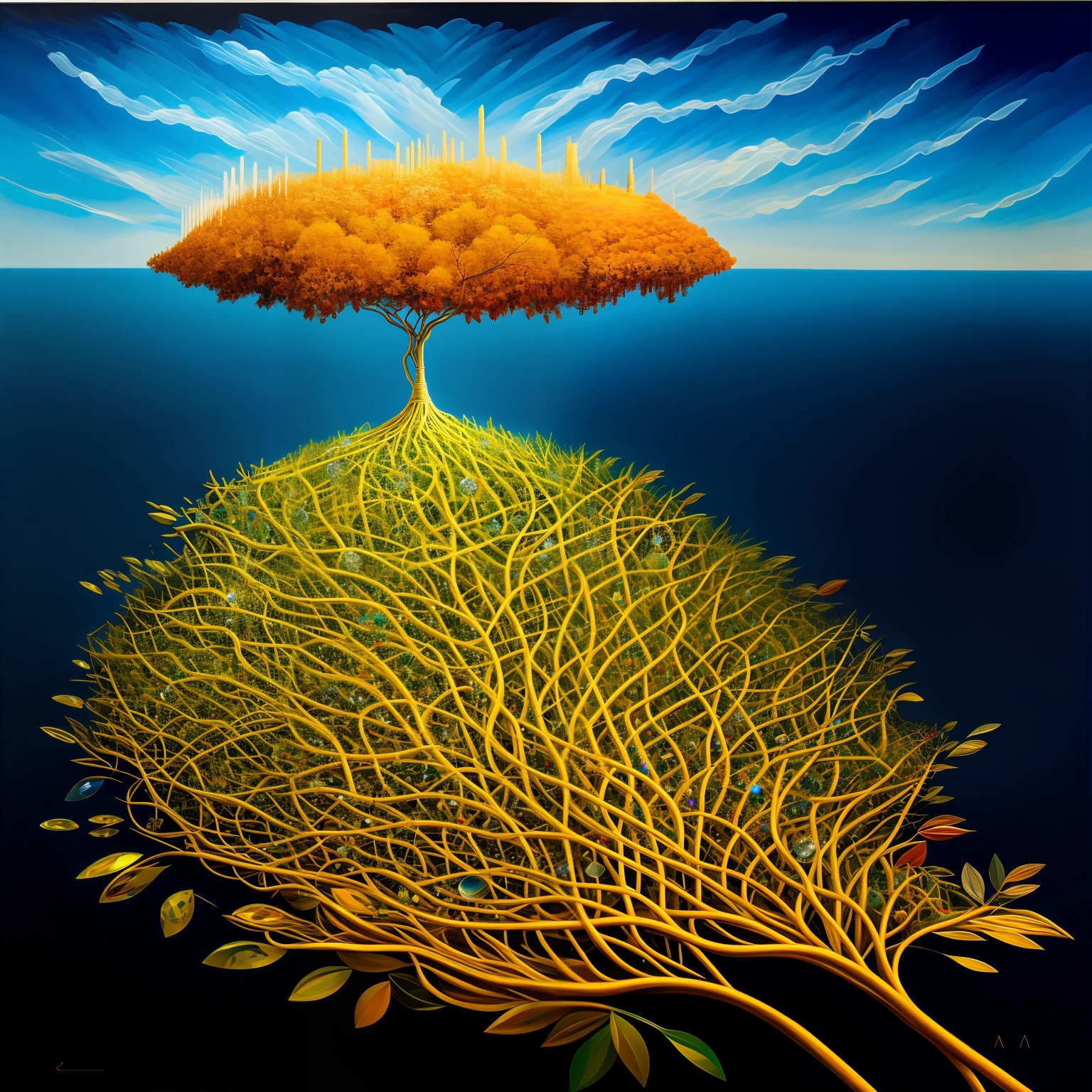Beautiful symmetrical full body photo painted in oil with thick brushstrokes and wet paint, Fibonacci, golden ratio, melted wax, visible brushstrokes, surrounded by crystal spheres, 3D tessellation wireframe, neural graphic, neurons, tree of life, color, love, passion, oil on canvas, thick brushstrokes, insanely detailed, 8k uhd, masterpiece, artstation, surreal