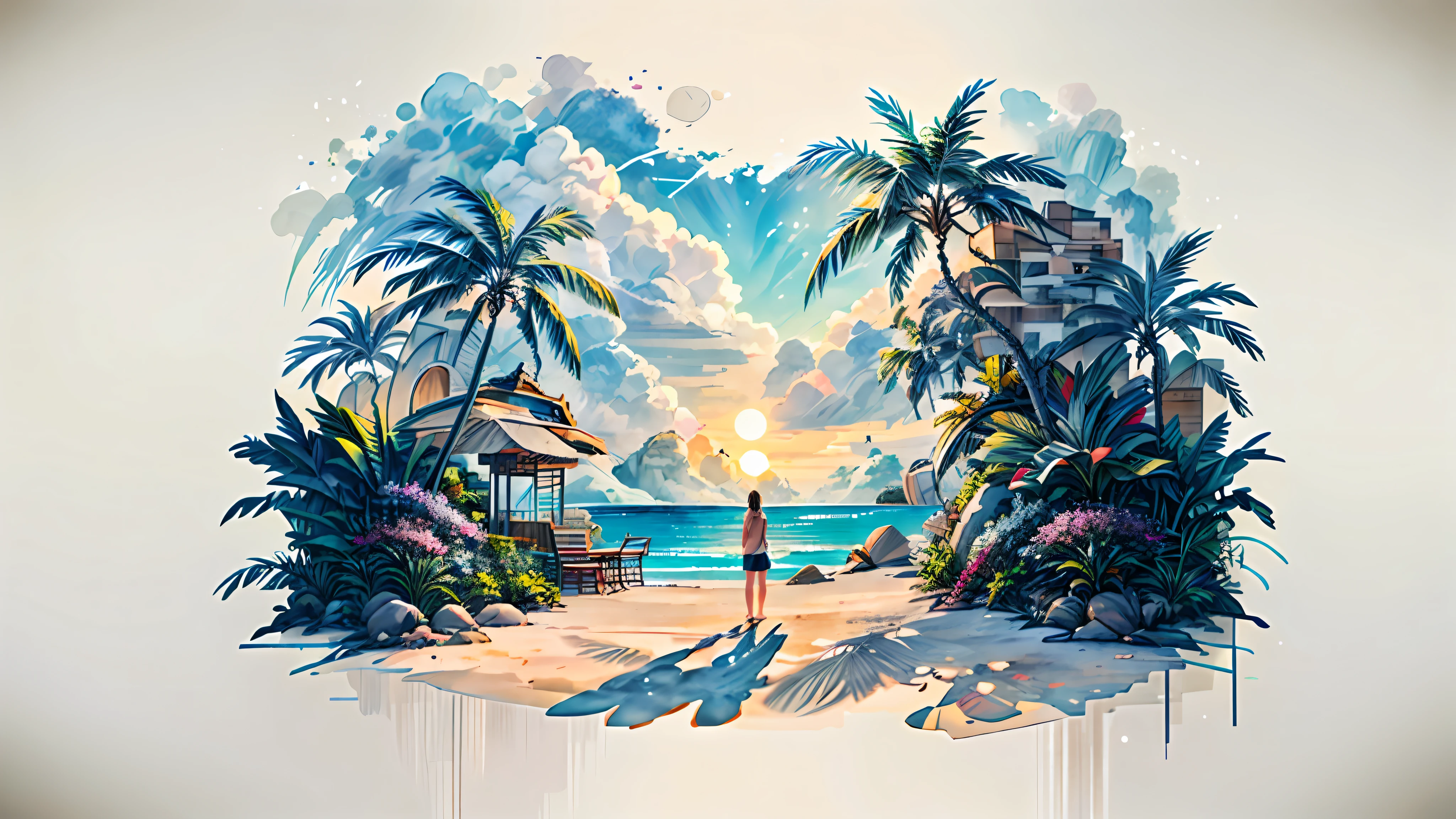 There is a view of a beach with palm trees and a body of water, tropical landscape, tropical beach paradise, tropical beach, on a tropical beach, beautiful tropical island beach, tropical location, beautiful breathtaking beach, beach and tropical vegetation, palm trees on the beach, tropical climate, atmosphere, tropical scenery, beach landscape, beautiful beach, tropical paradise
