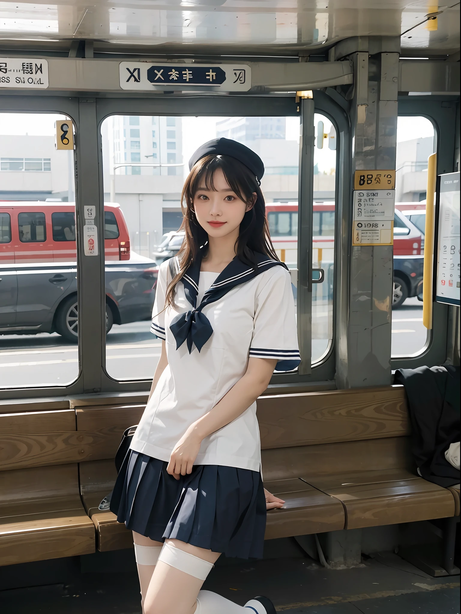 (8K,best qualtiy,tmasterpiece:1.2),(realisticlying,realisticlying,photo-realistic:1.37),2girls,Hyper-detailing,beatiful detailed eyes,Beautiful detail nose,(((2girls))),Short-sleeved sailor suit,Short pleated skirt,full bodyesbian,Footwear,sockes,(standing on your feet),leges,Hosiery,twins,ssmile,subway station