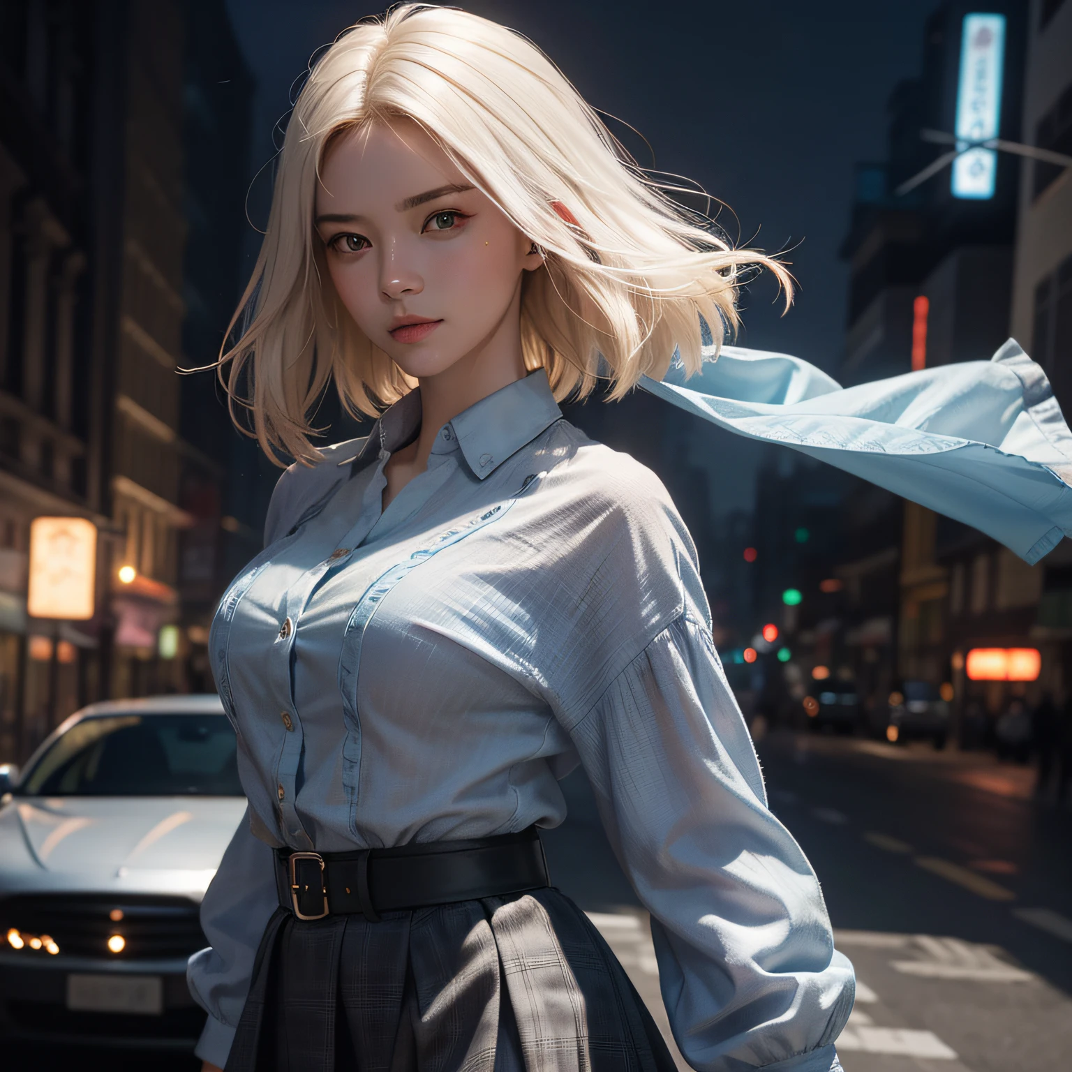 short skirt,JK,Raised sexy,(photograph realistic:1.4), (Ultra photo realsisim:1.4), (realisticlying:1.3), (Smoother lighting:1.05), (increase cinematic lighting quality:0.9), 32K,Asian people,realistic illumination,The light from the back window is backlighted,light in face,Ray traching,(Brighten light:1.2),(enchanced quality:1.4), (Best quality real textured skin:1.4),Fine Detailed Eyes,finerly detailed face,finely quality eyes, (fatigue, lethargy, Satisfaction:0.0),closeup of face,(Increased Body Line Mood:1.1),(Increases skin texture and beauty:1.1),with short white hair,femele