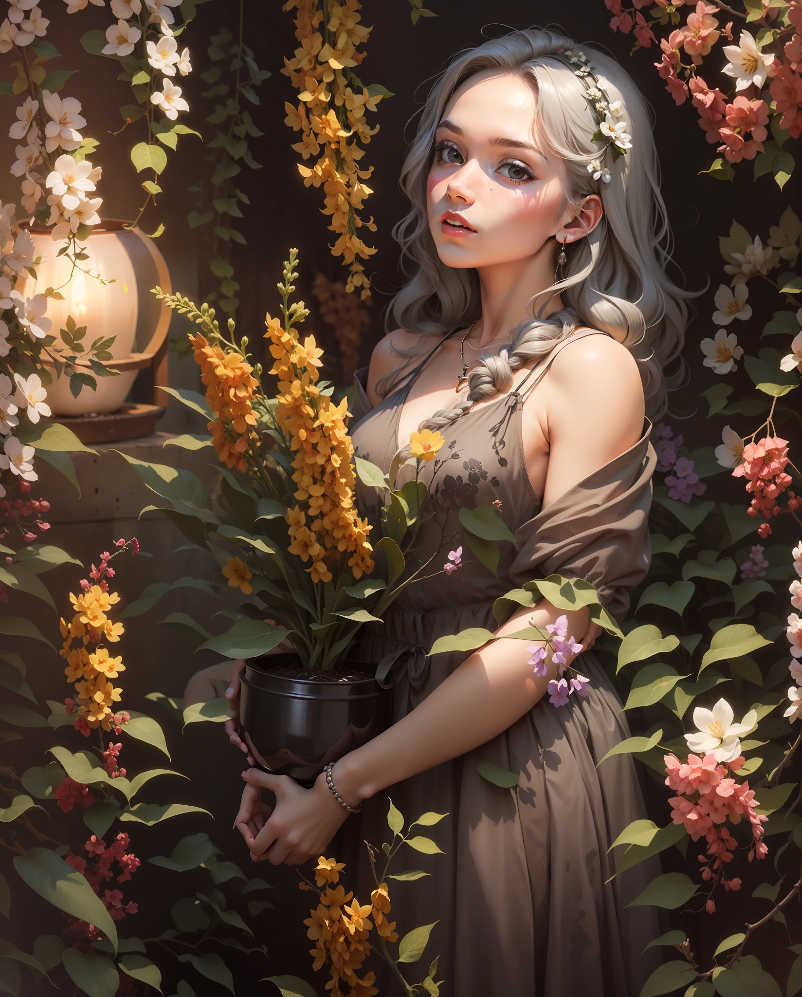 A pot of gray lies a girl