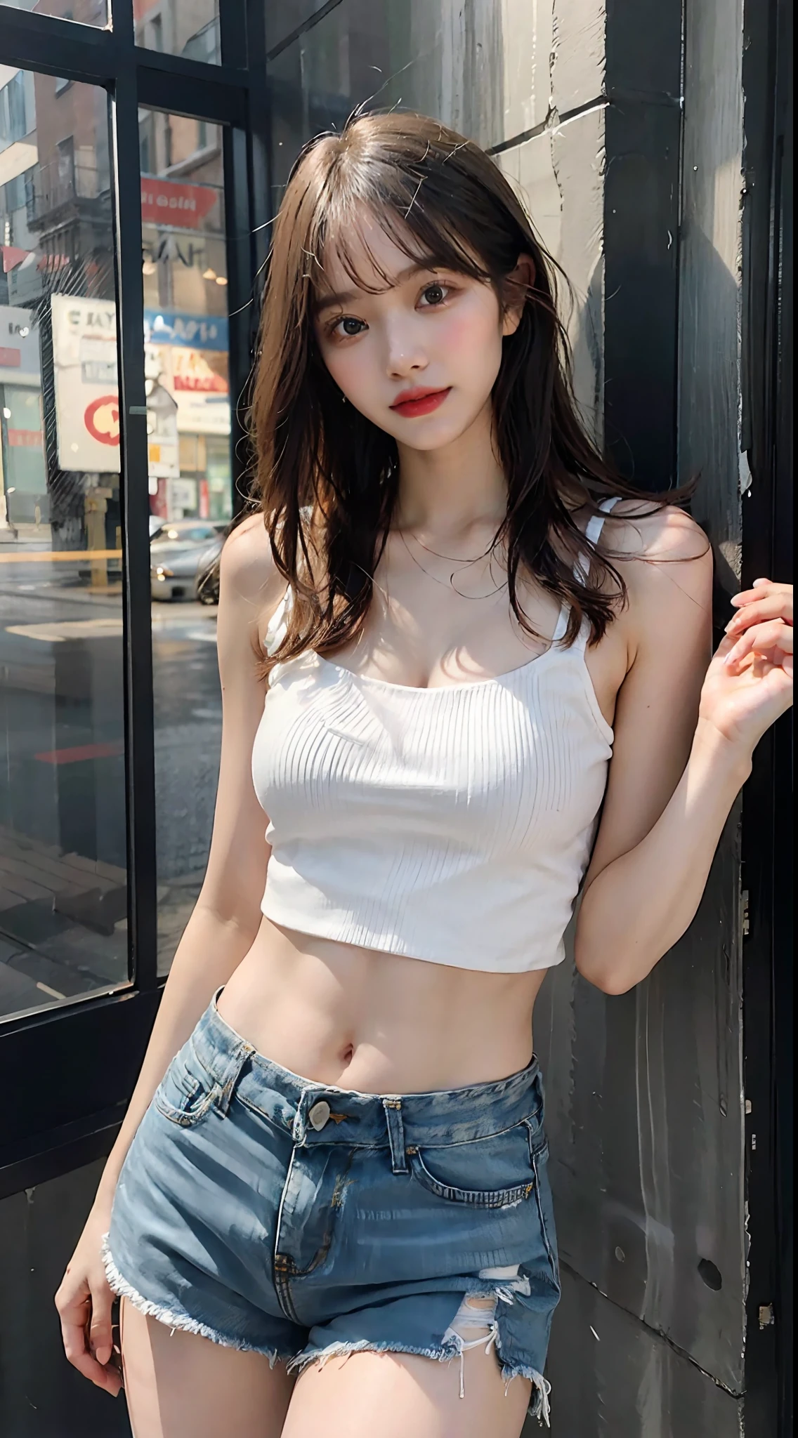 Girl posing in white low cut super short tank top and tight denim shorts、full body Esbian、Cropped tank top、bra very、Slim body、a large bust、Slim Girl Model、24歳の女性モデル、Beautiful body Facing the front Navel out View All Lower abdomen showing a beautiful belly Too torn denim shorts Shabby denim shorts Thigh exposure Shabby camisole Very short camisole Too short denim shorts You can see all the shapes of your genitals The shape of the genitals is perfectly visible Denim shorts with only thin strings Low-rise denim shorts genitals are visible showing more lower abdomen An ultra-high picture quality The ultra -The high-definition 8K