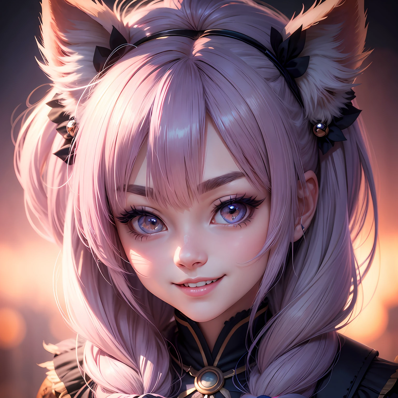 hair bobbles, wince, longeyelashes, solid circle eyes, fake animal ears, light smile, ear blush, fang, Surrealism, drop shadow, anaglyph, stereogram, tachi-e, pov, atmospheric perspective, 8k, super detail, ccurate, best quality --auto