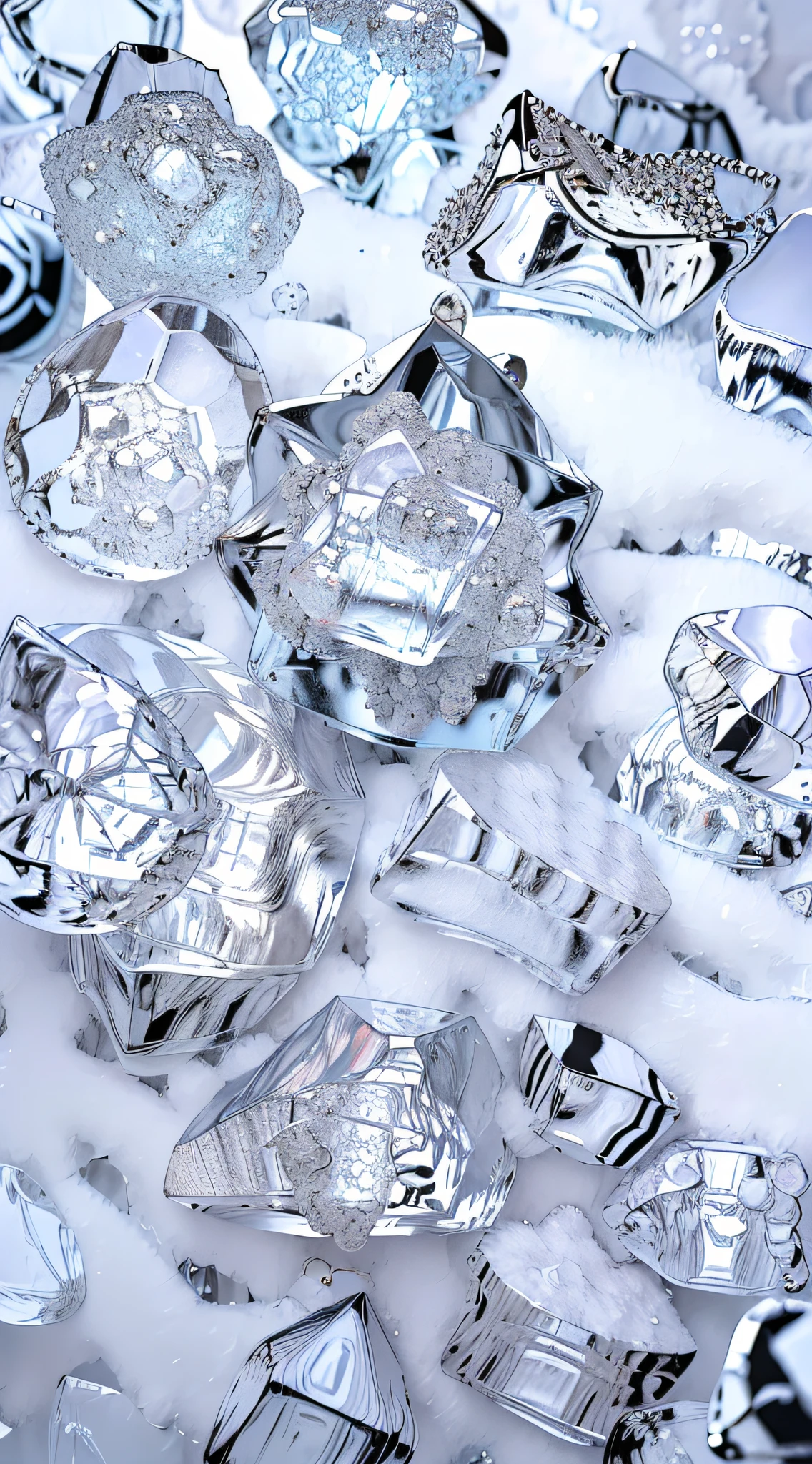 A pile of ice on a pile of ice, crystal material, transparent crystals, , crystal particles, ice cubes, Close-up of single crystal ice cubes, Sparkling ice， crystallic, Translucent crystals, crystals enlight the scene, Ice cube crystals,The feeling of transparent color，超高分辨率