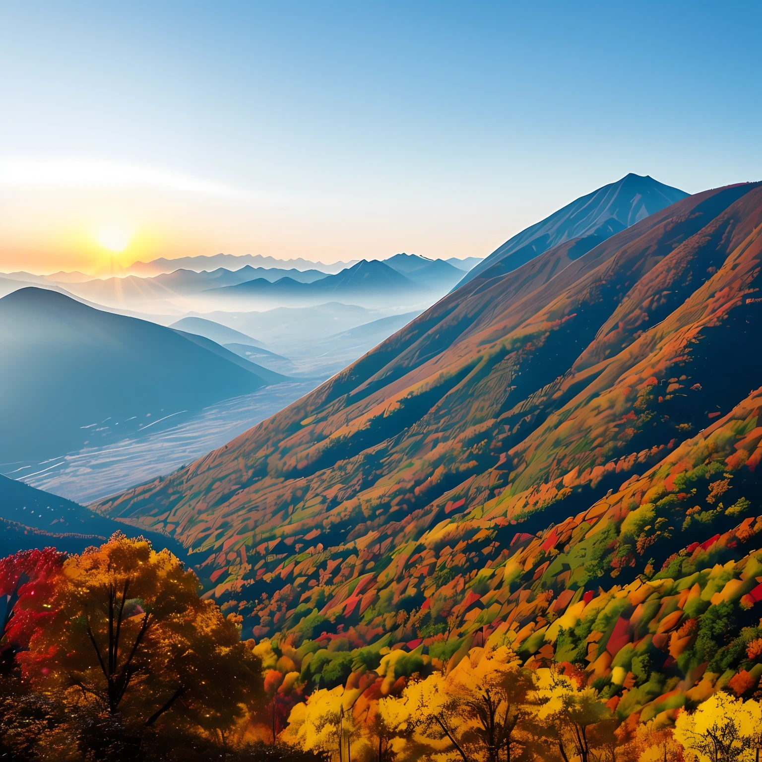 The noon sun shines gloriously，The sky was a cold white of metal，Cut the eye like a knife。It's late autumn，A bird flies like a mountain top，Blackbirds on daylight，Fly to the top height，It's like scratching at the edge of a knife，Screamed，Over the other side of the mountain --auto