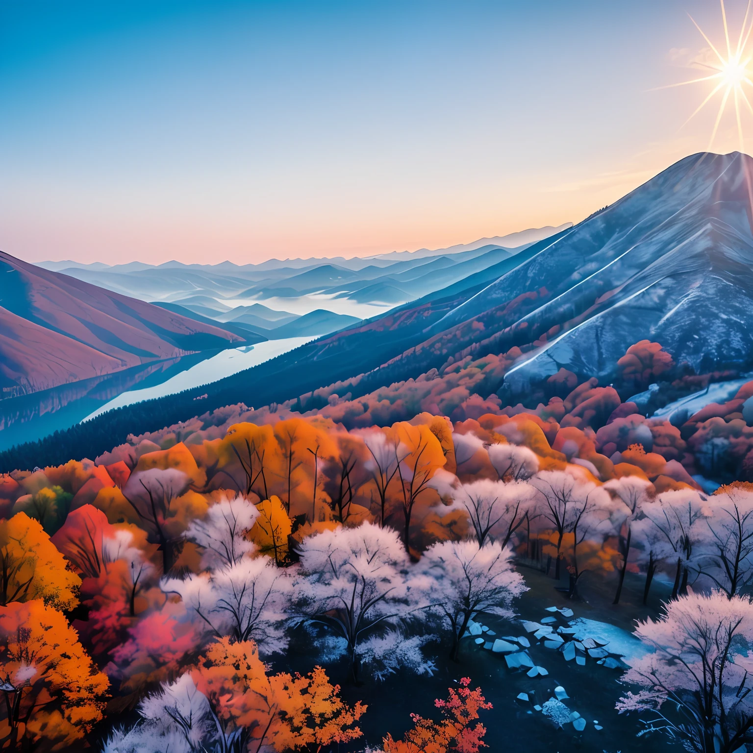 The noon sun shines gloriously,The sky was a cold white of metal,Cut the eye like a knife。It's late autumn,A bird flies like a mountain top,Blackbirds on daylight,Fly to the top height,It's like scratching at the edge of a knife,Screamed,Over the other side of the mountain --auto