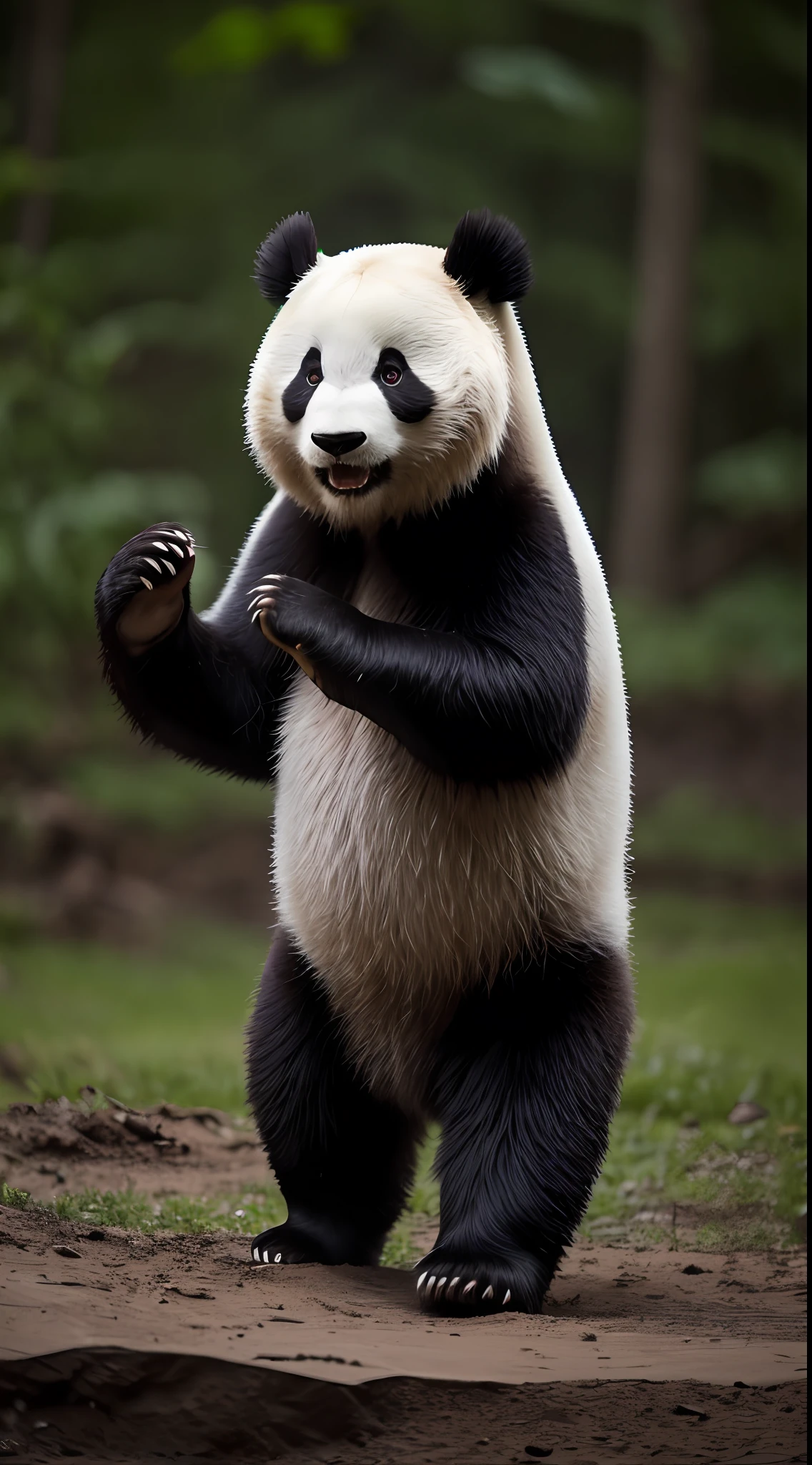 a full body Adorable panda bear playing in its habitat, shot with Sony Alpha a9 II and Sony FE 200-600mm f/5.6-6.3 G OSS lens, natural ligh, hyper realistic photograph, ultra detailed
