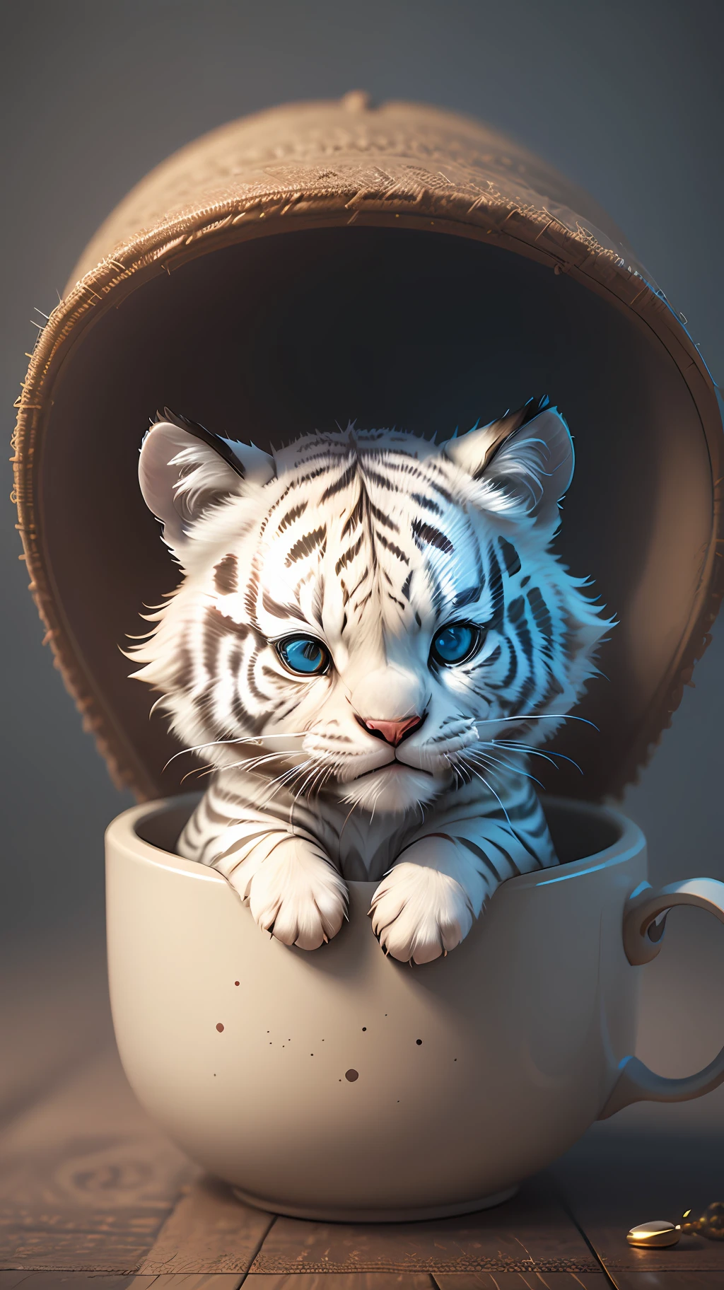 cute tiny hyperrealistic white tiger with different color eyes waring a necklace, Chibi, adorable and fluffy, logo design, cartoon, cinematic lighting effect, charming, 3D vector art, cute and quirky, fantasy art, bokeh, hand-drawn, digital painting, soft lighting, isometric style, 4K resolution, photorealistic rendering, highly detailed clean, vector image, photorealistic masterpiece, professional photography, simple space backdrop, flat white background, isometric, vibrant vector