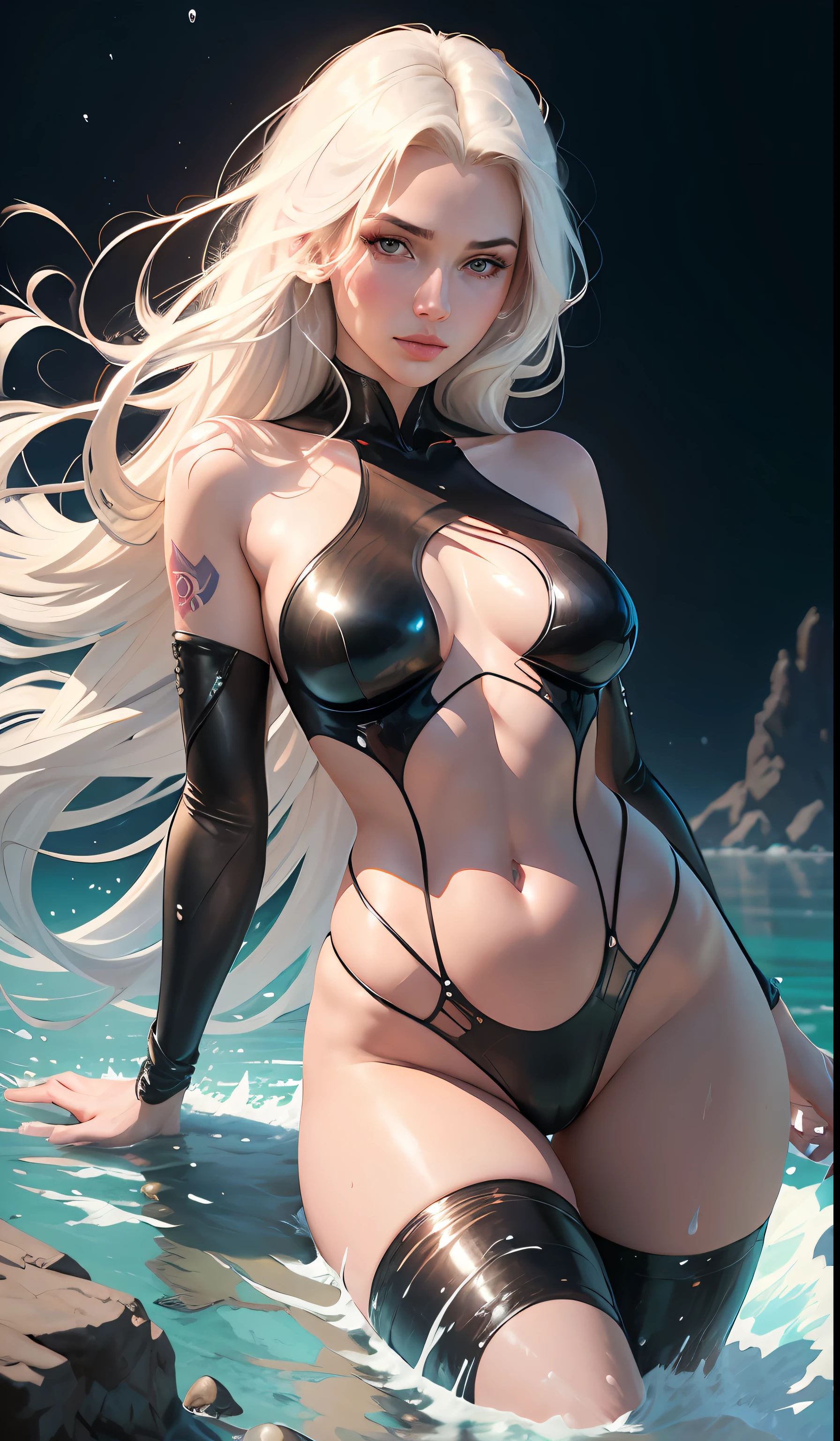 Realistic, full-body portrait of a young, 20-year-old woman with see-through wet marbles. realistic beautiful eyes; cold face, white skin, good looking, small tattoo art does not change body parts. Michael Garmash, Daniel F Gerhartz, Adult style, warm dreamy light, volumetric light, adventure style pulp, liquid acrylic, dynamic gradient, vivid color, illustration, vector curve very detailed, simple, smooth and clean, vector art, smooth, character design, cinematic, surrealism, posters, masterpiece collection, lush vivid colors, royal kiss, wet gouache