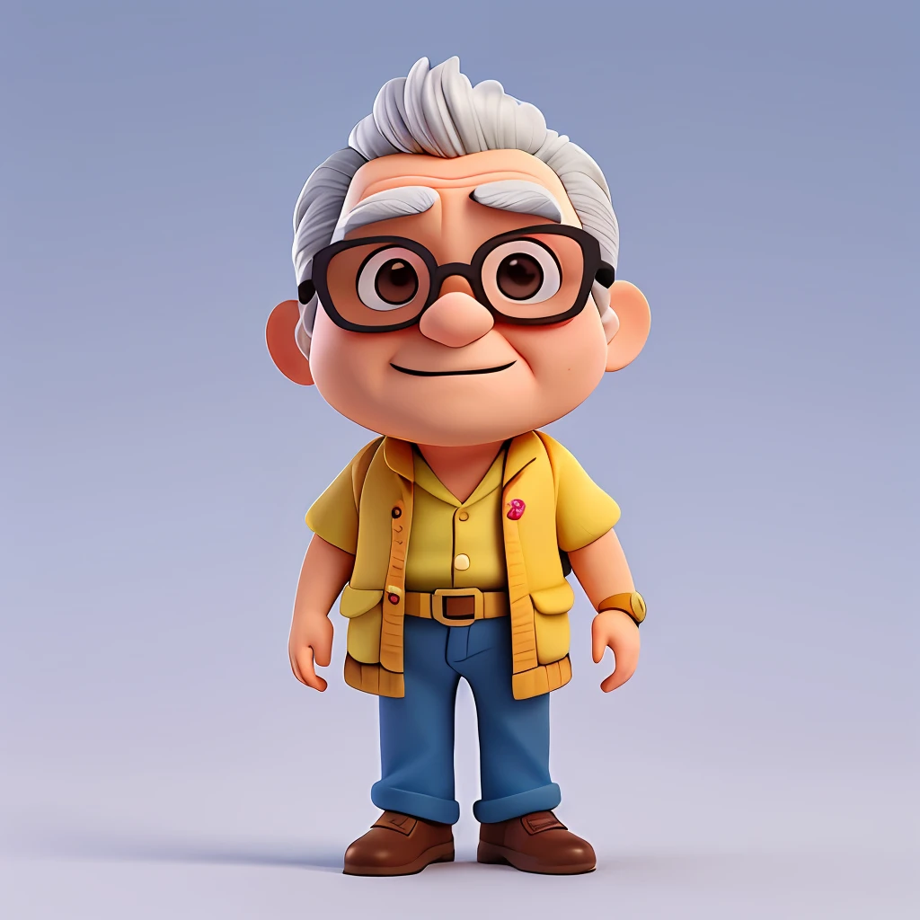 majo, (professor) (masculino) de (60 anos de idade), huge head, tiro cabelo branco, ((bigode)), barbarba, wearing thin-framed glasses of round gold, olhos altamente detalhados, frontalidade, ajuste, parece um chefe, whole body view, Highly detailed hands, figuras de brinquedo, melhor qualidade, desenhos animados 3d, whole body view, fantasia, sonho, surrealismo, super bonito, trending in the artstation