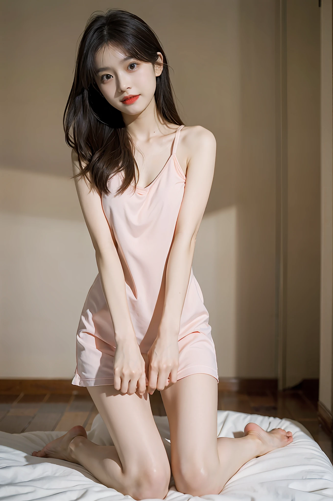 Barefoot,best qualtiy,tmasterpiece,超高分辨率,(realisticlying:1.4),teens girl,Juvenile,Thin and light