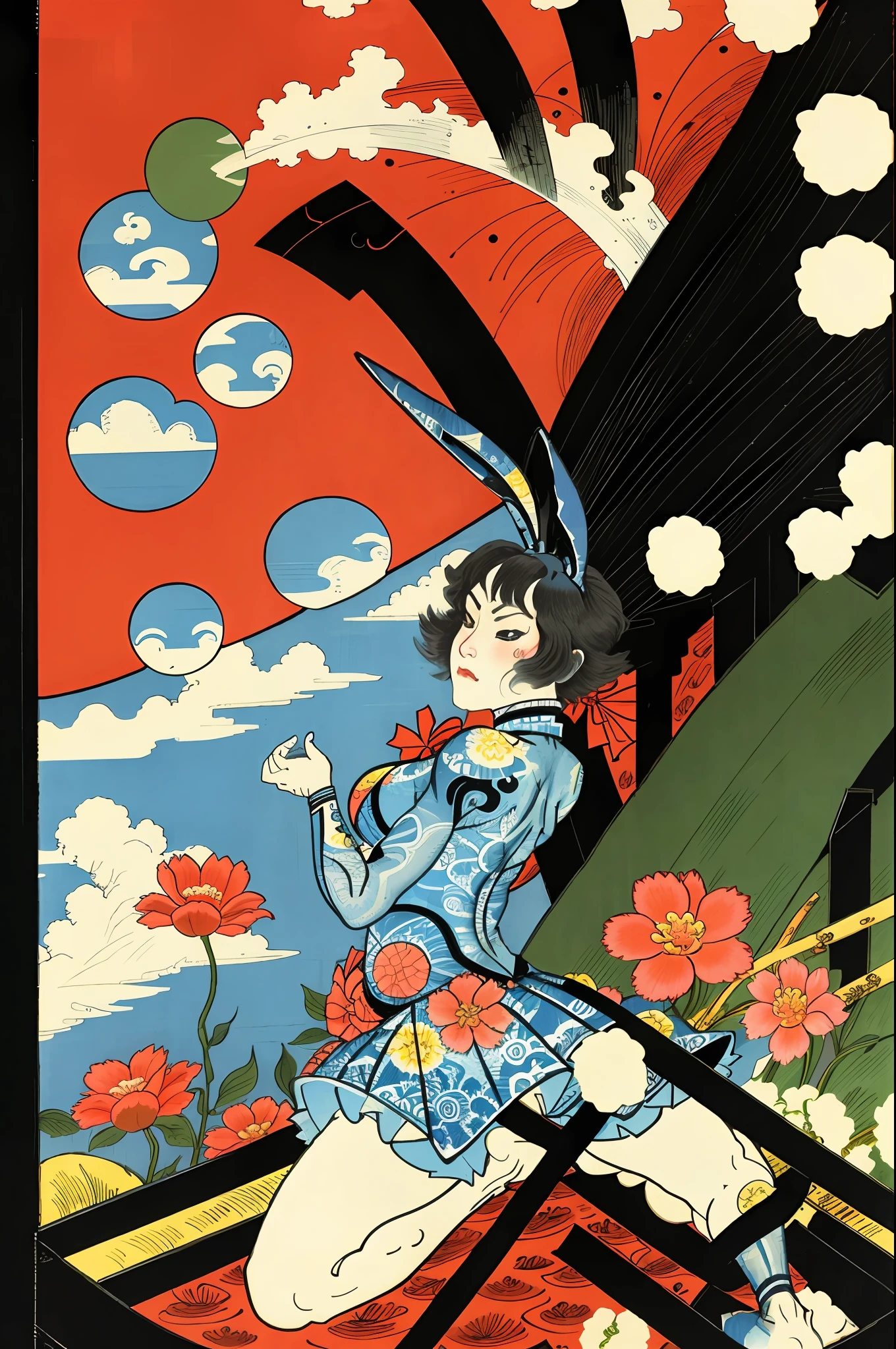 extreme detail description,Utagawa Kuniyoshi,(bunny rabbit),(Emotional body movements:1.3),no human、
negative space, shuimobysim, bonian, bonian in background ,shukezouma, ,nffsw,nffsw,8K, Best Quality,