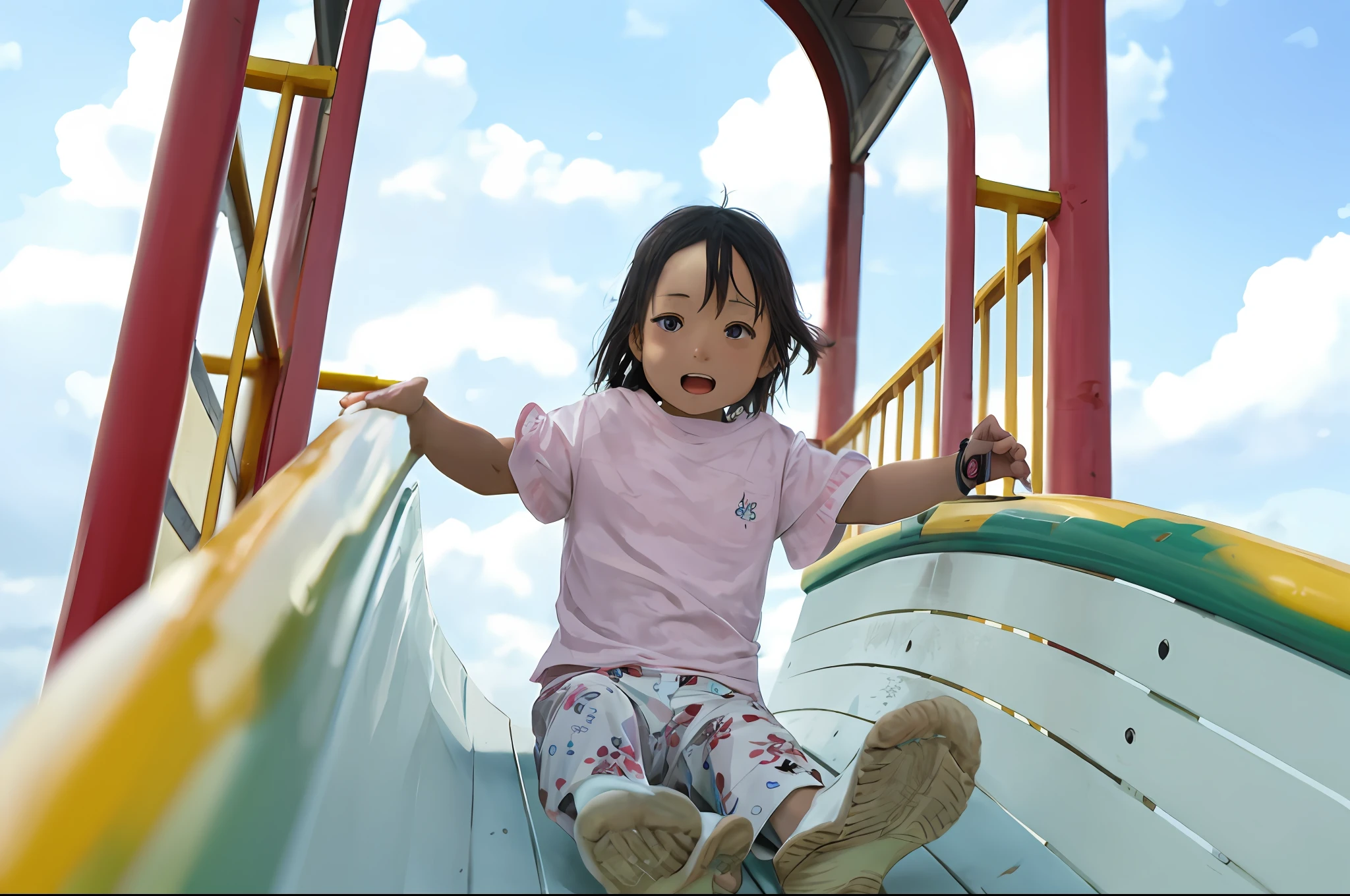 Guibli animations Works by Hayao Miyazaki Mid summer blue open sky Clear clouds girl with chiquita A delightful