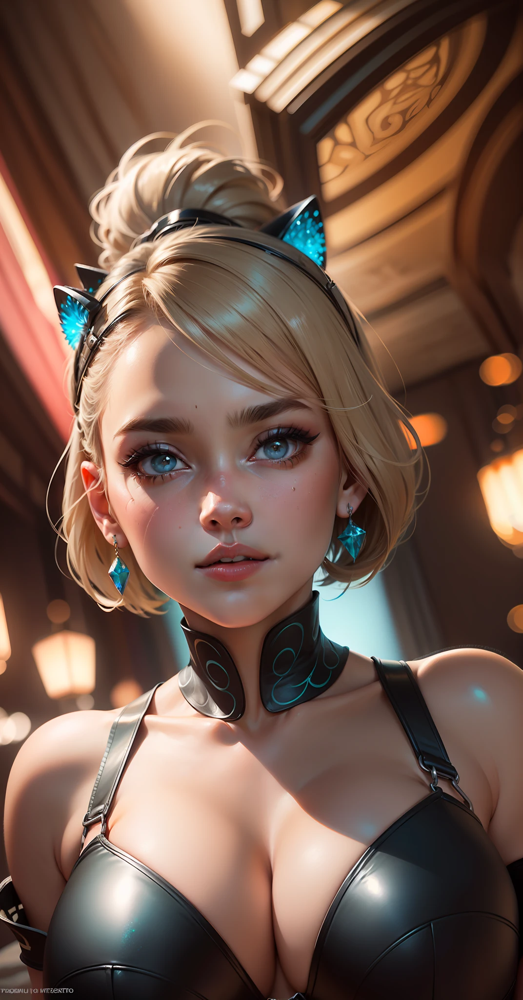 (beautiful busty bimbo woman), light skin, (caucasian:1.5), with cyan hair, bare (laying in intricate bed:1.4), (pornstar pose:1.1), (cameltoe, camel toe:1.3), facing forward, looking at camera, front shot, (sfw:1.5), [(colorful explosion psychedelic paint colors:1.4)::0.2], smooth skin, big boobs, sexy, realistic, photo shoot, professional, high contrast, 1girl, solo, expressive look, light hazel eyes, detailed eyes, eyes by Ilya Kuvshinov style, sharp pupils, realistic pupils, highly detailed hair, short hair, straight hair, sleek and straight hair wide hips, glitter makeup, gloss lips, stud earrings, jewelry, perfect face, upper body, cleavage, breast focus, masterpiece, best quality, HDR, viewpoint, highest quality, sharp focus, 8k, abstract background, colorful background, skin pores, intricate skin texture, realistic skin, cold, dynamic lights, bokeh, glowing background