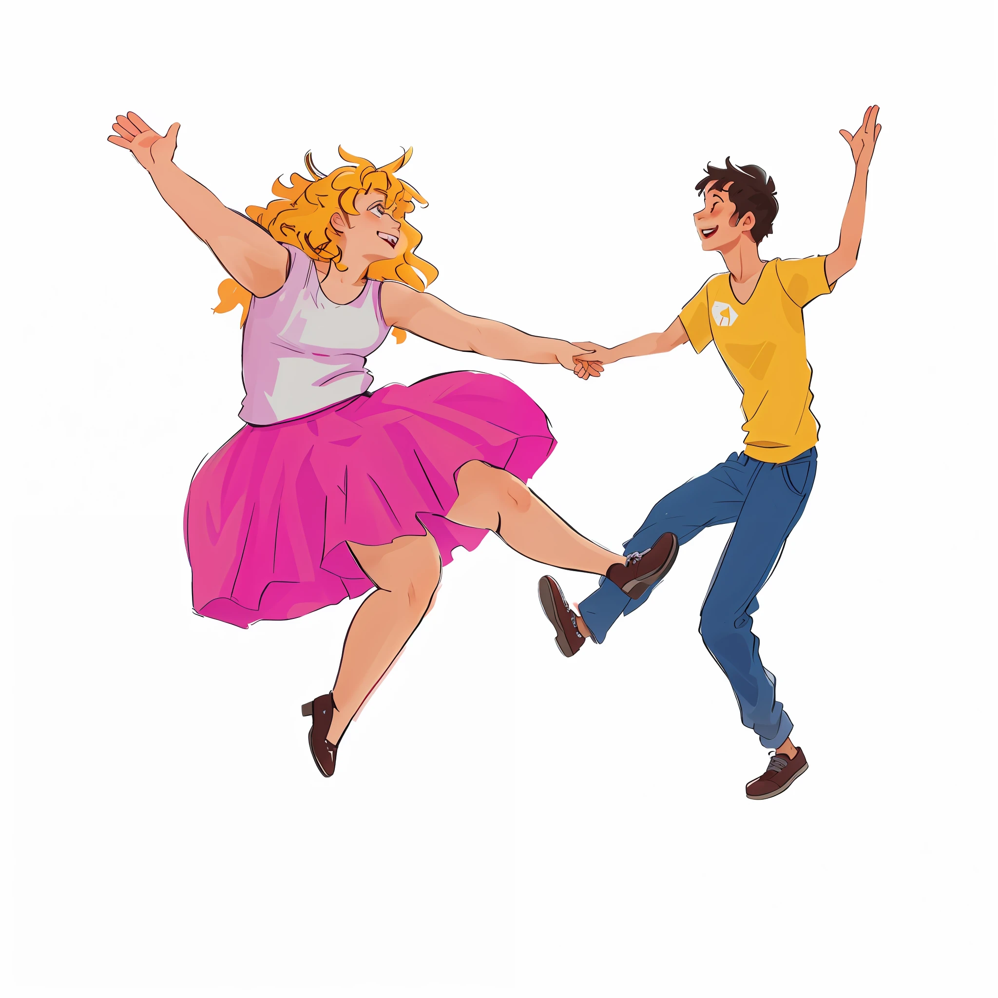 There are two people who are dancing together in the air,