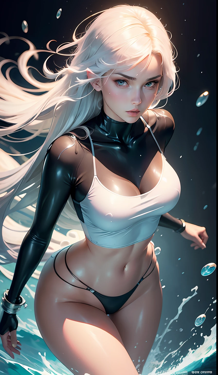 Full-body, realistic portrait of a 20-year-old young woman with transparent wet marbles. standard body, big bust, beautiful eyes realistically drawn in perfect detail; cold face, white skin, good looking, m small art does not change body parts. Michael Garmash, Daniel F Gerhartz, Adult style, warm dreamy light, volumetric light, adventure style pulp, liquid acrylic, dynamic gradients, vivid colors, illustrations, highly detailed vector curves, simple, smooth and clean, vector art, smooth, character design, cinematic, surrealism, masterpiece collection, lush watercolor, vivid colors.