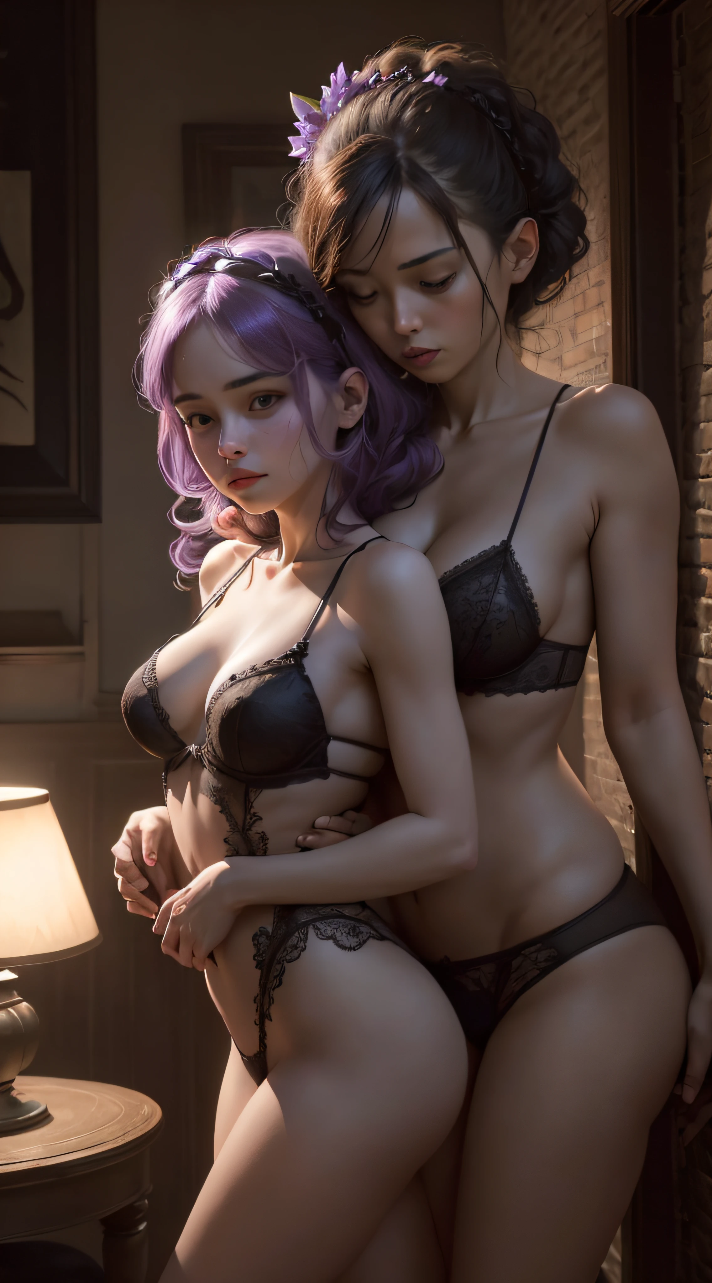 "((obra maestra))(The best lighting, alto contraste, oscuro, dramatic, Acabado fotorrealista),(lilac lingerie),(mujer abraza a Cthulhu), viejos gritando, insectos, Spiders, lobos, Serpientes. Luz Caravaggio"