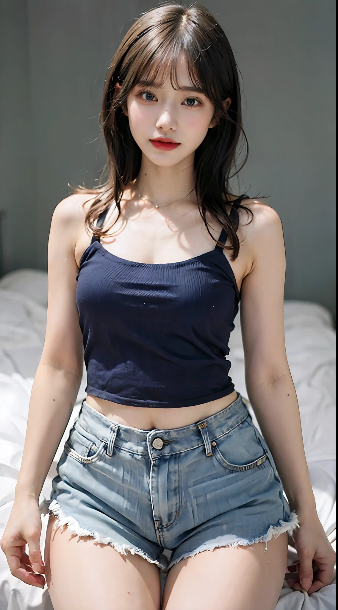 Girl posing in white low cut super short tank top and tight denim shorts、full body Esbian、Cropped tank top、bra very、Slim body、a large bust、Slim Girl Model、24歳の女性モデル、Beautiful body Facing the front Navel out See all Lower abdomen showing a beautiful belly Too torn denim shorts Shabby denim shorts Thigh exposure Very small camisole in shabby Very short small camisole Too short denim shorts You can see all the shapes of your genitals The shape of the genitals is perfectly visible Small denim shorts with only thin strings Low-rise denim shorts Beautiful breasts tits out genitals are visible Show more lower abdomen An ultra-high picture quality The ultra -The high-definition 8K Scanty shorts Denim shorts like strings