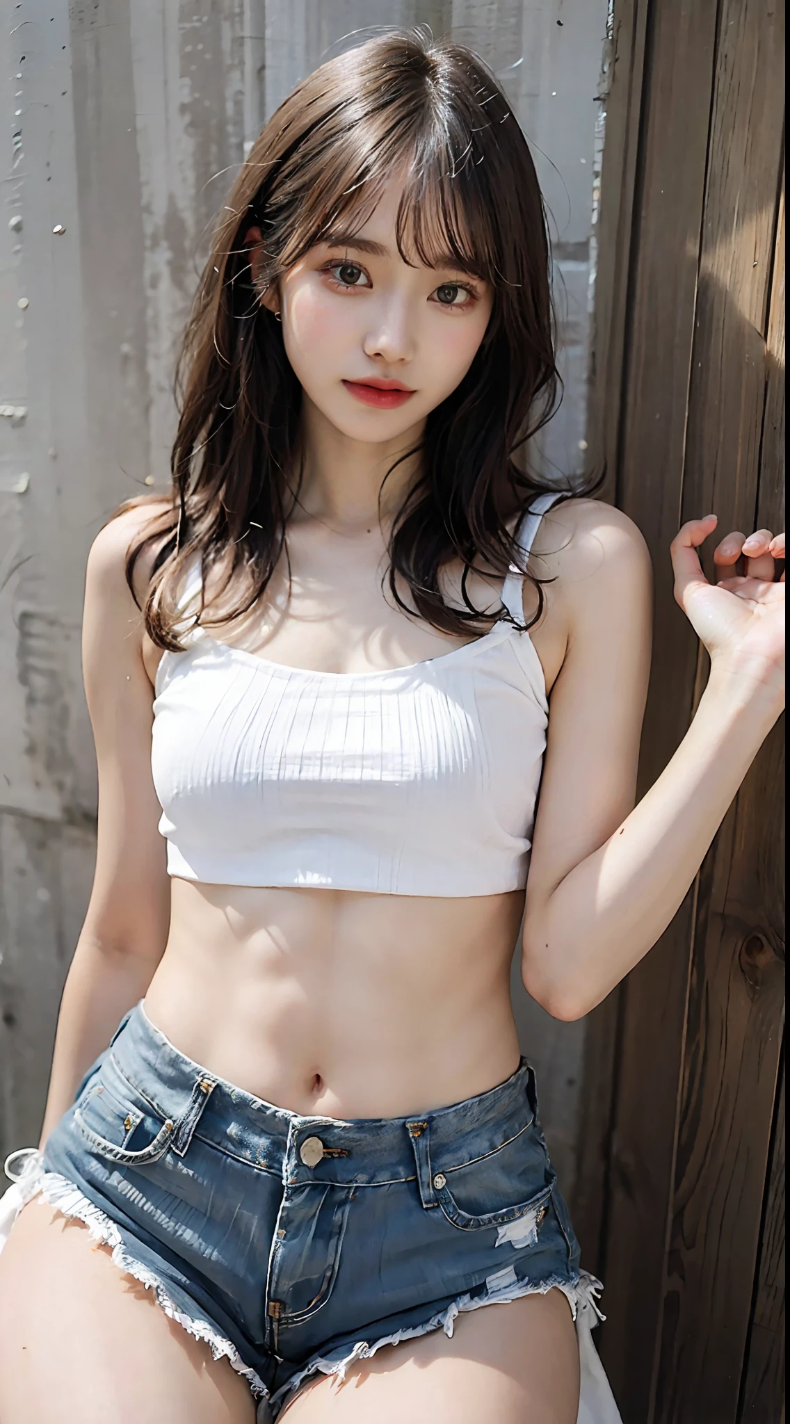 Girl posing in white low cut super short tank top and tight denim shorts、full body Esbian、Cropped tank top、bra very、Slim body、a large bust、Slim Girl Model、24歳の女性モデル、Beautiful body Facing the front Navel out See all Lower abdomen showing a beautiful belly Too torn denim shorts Shabby denim shorts Thigh exposure Very small camisole in shabby Very short small camisole Too short denim shorts You can see all the shapes of your genitals The shape of the genitals is perfectly visible Small denim shorts with only thin strings Low-rise denim shorts Beautiful breasts tits out genitals are visible Show more lower abdomen An ultra-high picture quality The ultra -The high-definition 8K Scanty shorts Denim shorts like strings