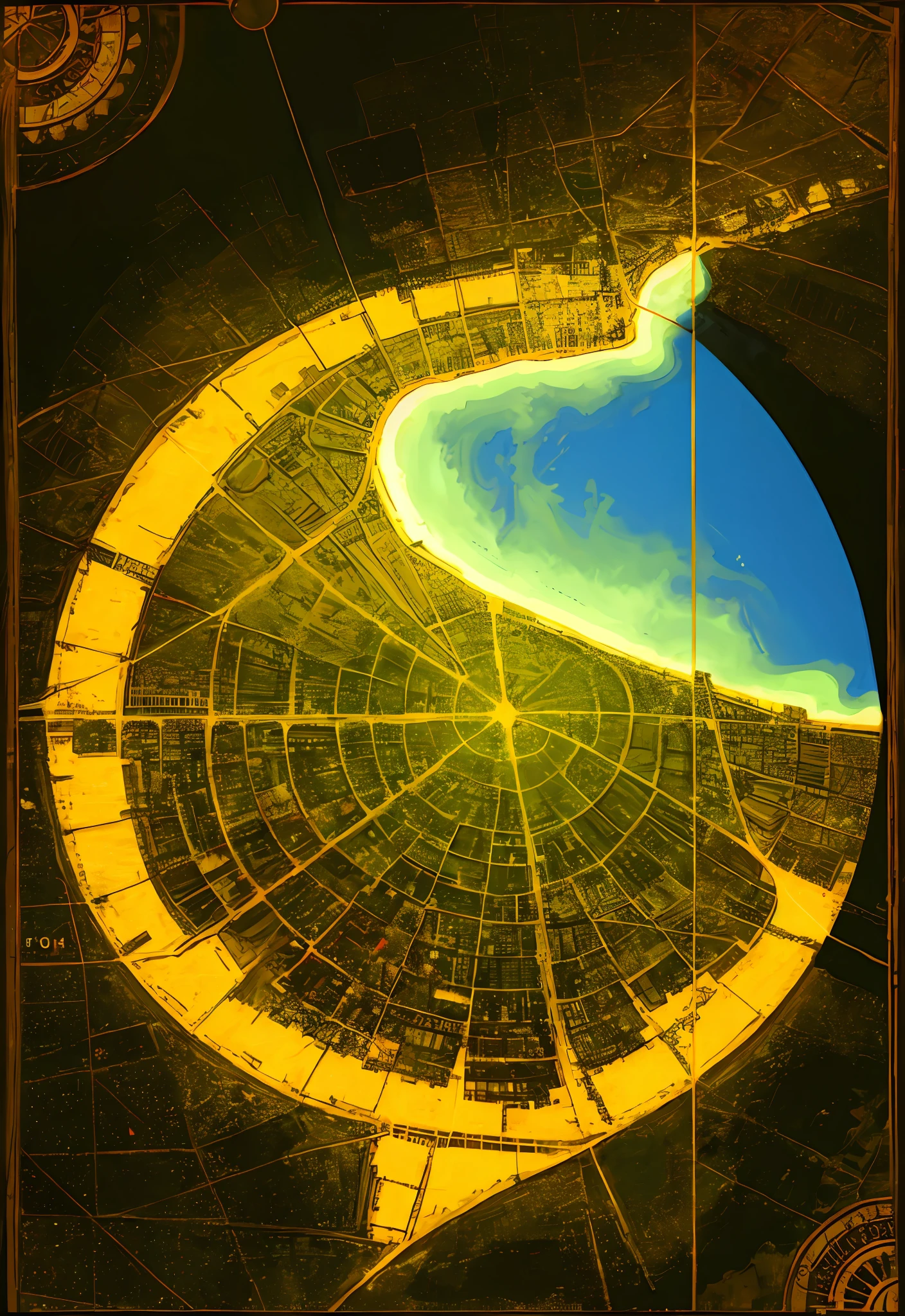 Mapa com 4 cidades e uma borda sombria
