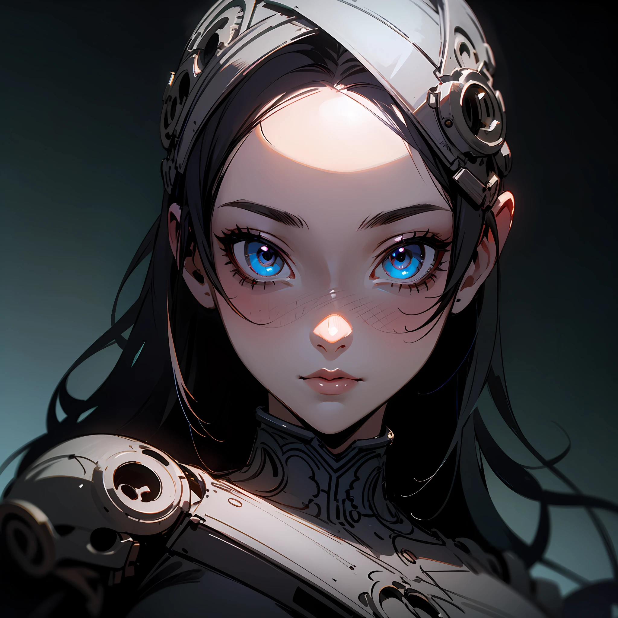 1girll,filigree+big breasts beautiful+Intricate facial details,filigree+big breasts beautiful+Complex eyes,upperbody closeup,Cyberpunk style background,Sketch effect,solidcolor。 --auto