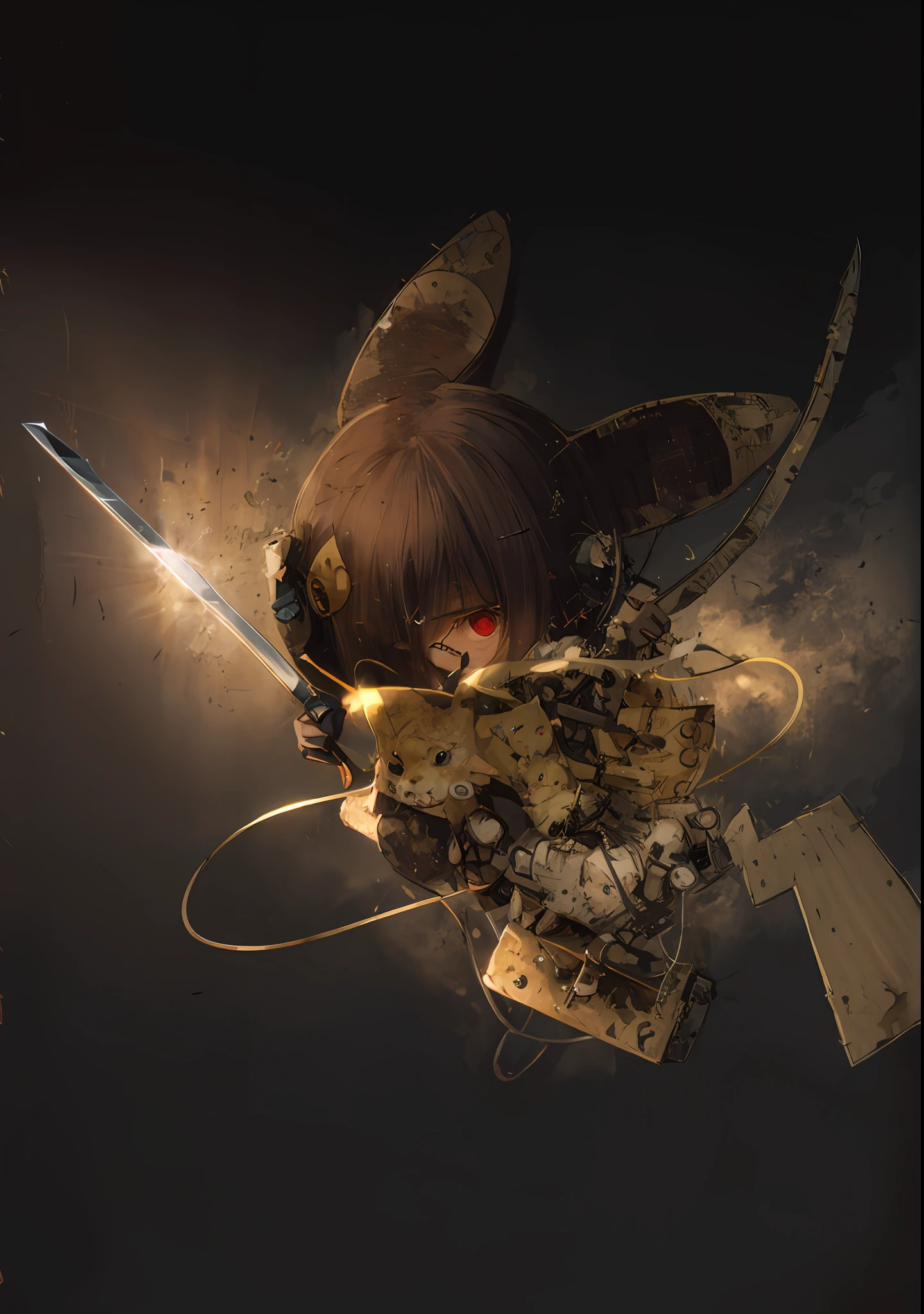Pikachu　Nintendo　realisitic　Mofumofu　Attack on Titan　a picture　knifes　attack　black backgrounds　Inazuma　Realistic light