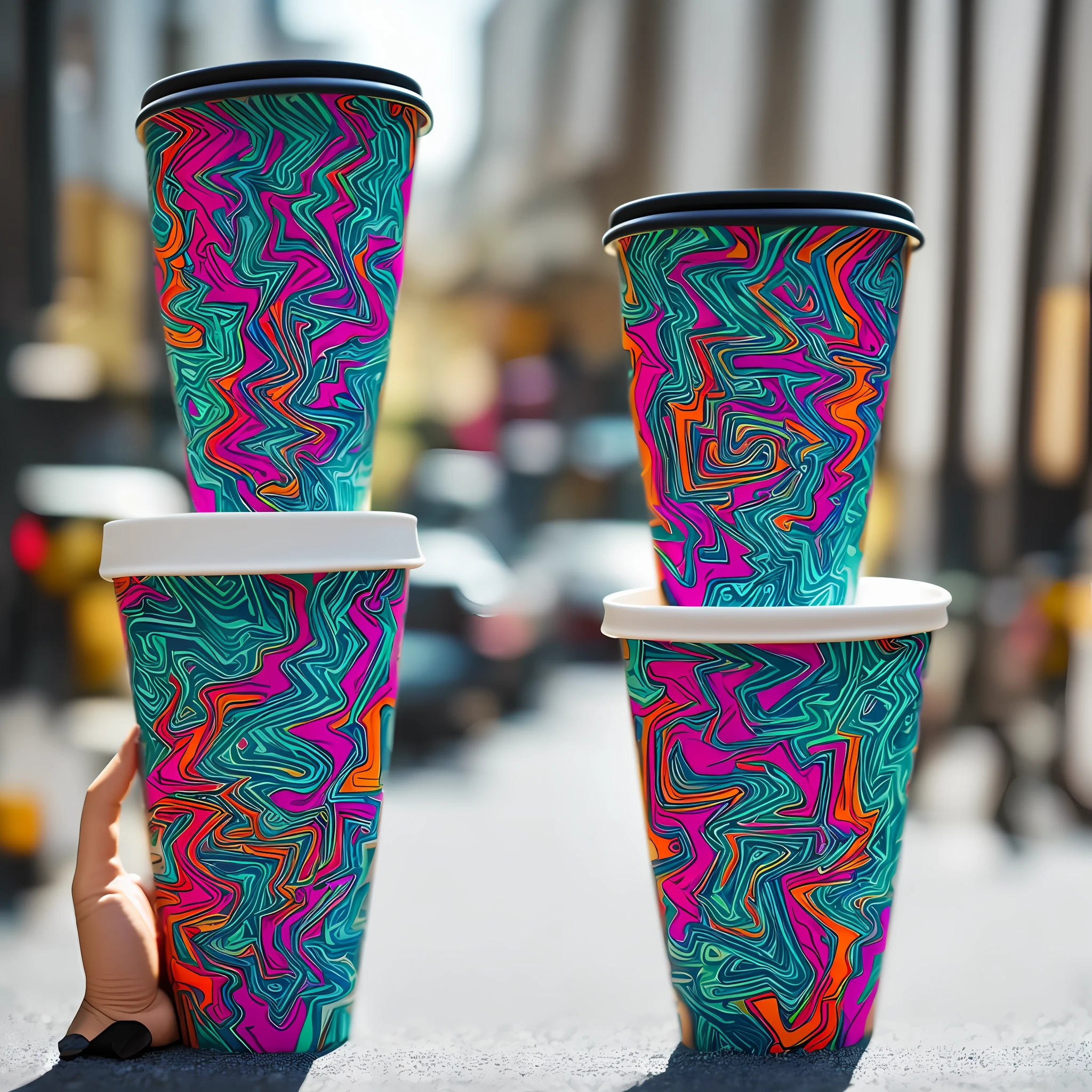 500 ml cup with psychedelic design on the outside