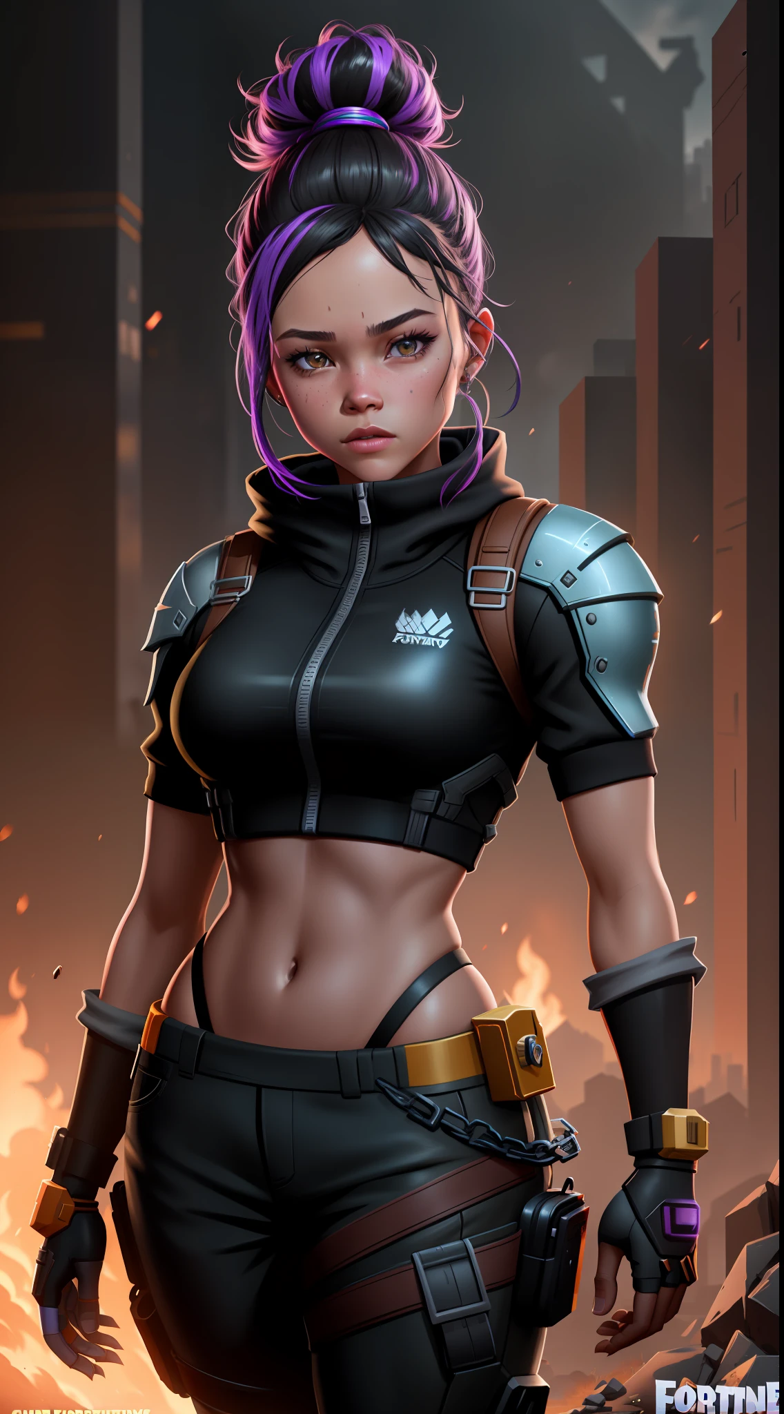 Fortnite skins. Jenna Ortega, Cinematic, sharp-focus, concept art of detailed character design, layered fine detailed coal texture, dim dusk, Ambiance Lighting, 64 thousand.. Highly detailed, The vibrant, cinematic character rendering, Ultra-high model, Full HD, Sexy