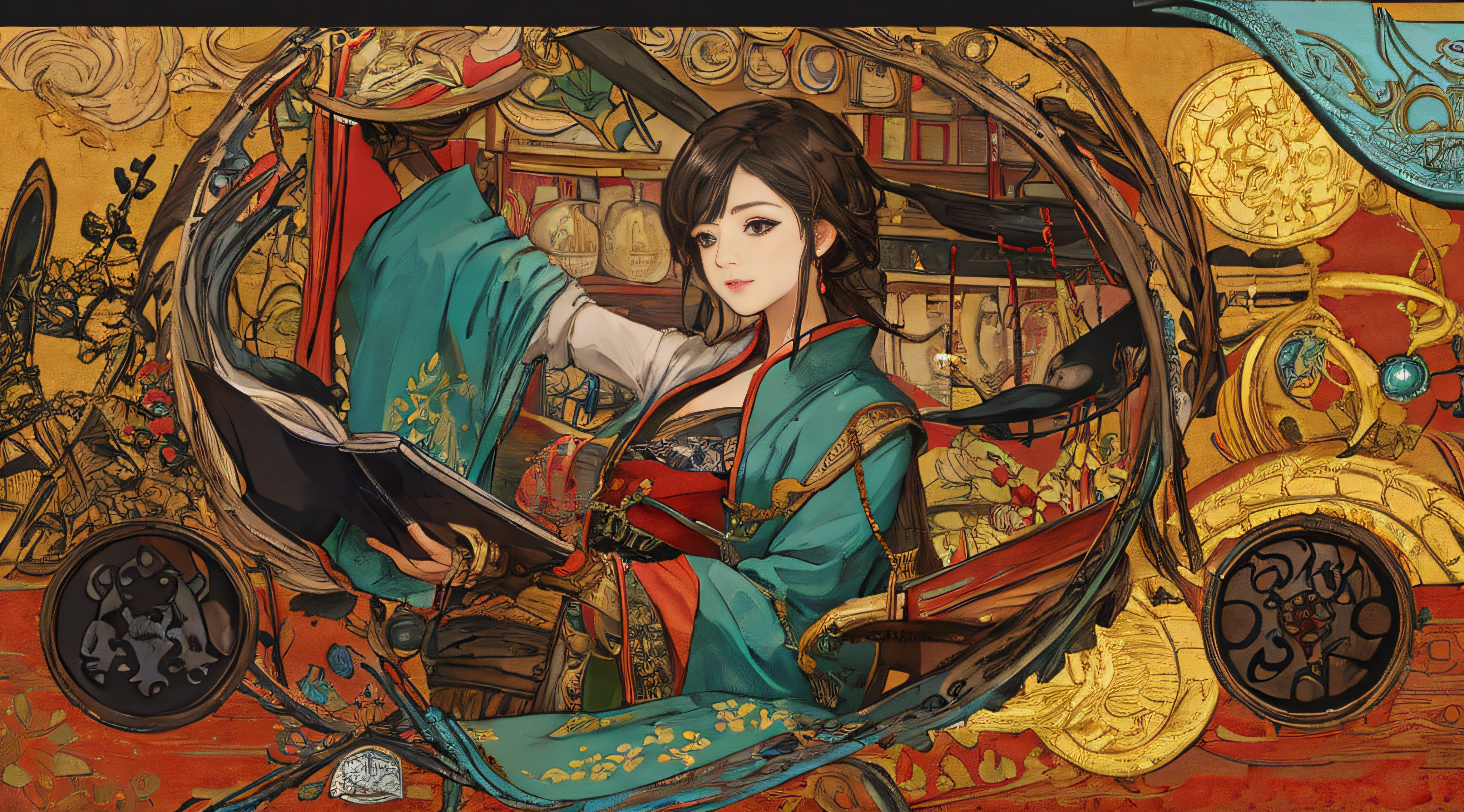 （Best quality at best），Oriental detailed background，Enchanting mature woman，alchemist，