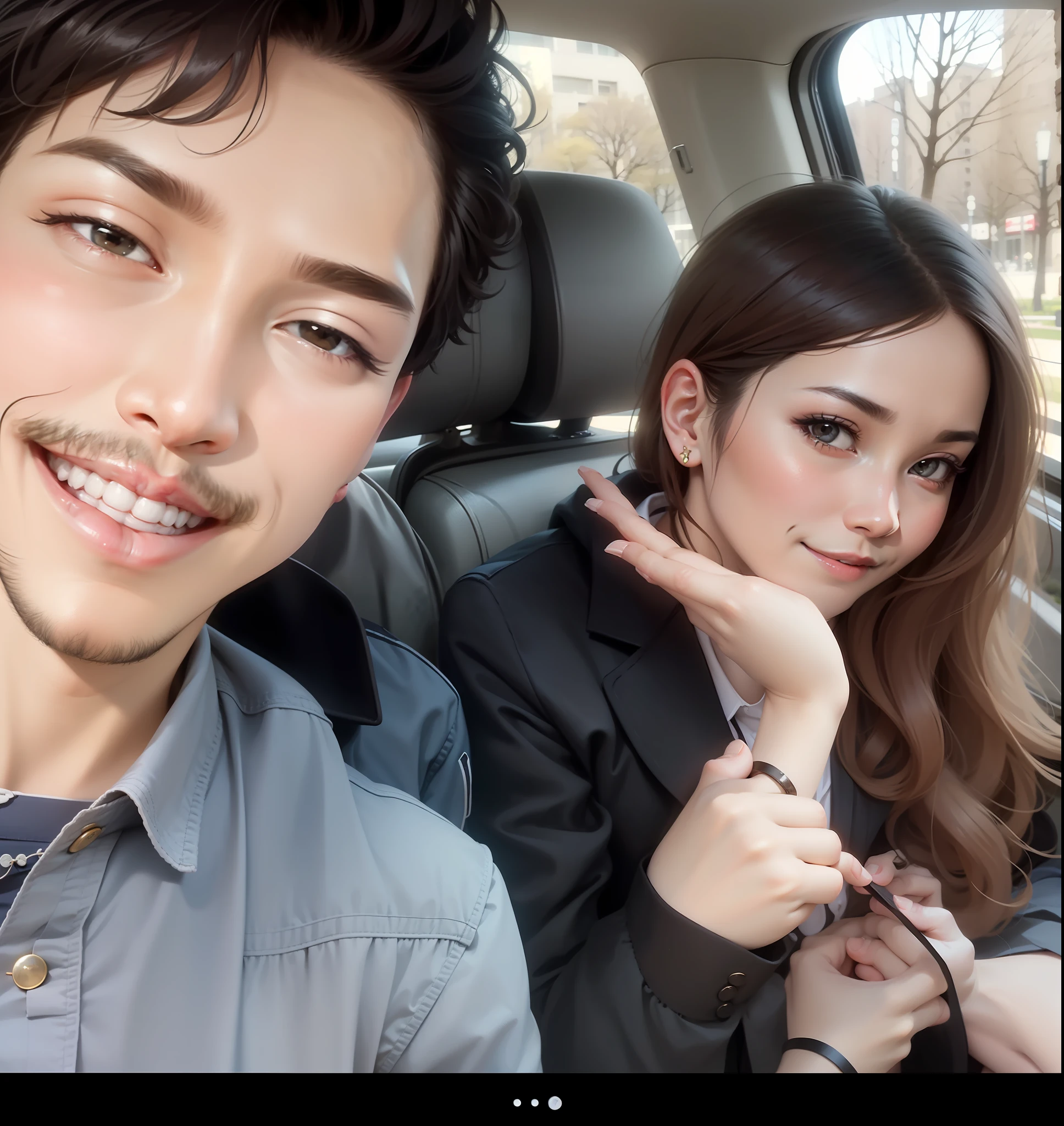 They are sitting on a bench together and taking pictures, lovely couple, Dan Mylin, a couple, Juang Longley, The happy couple, Photo taken with 2 0 2 0, Nivanchantara, on the park, Mom and Dad, 8K selfie photo, Park in the background, in the city street, 3 0-year-old women, With her long,japanes
