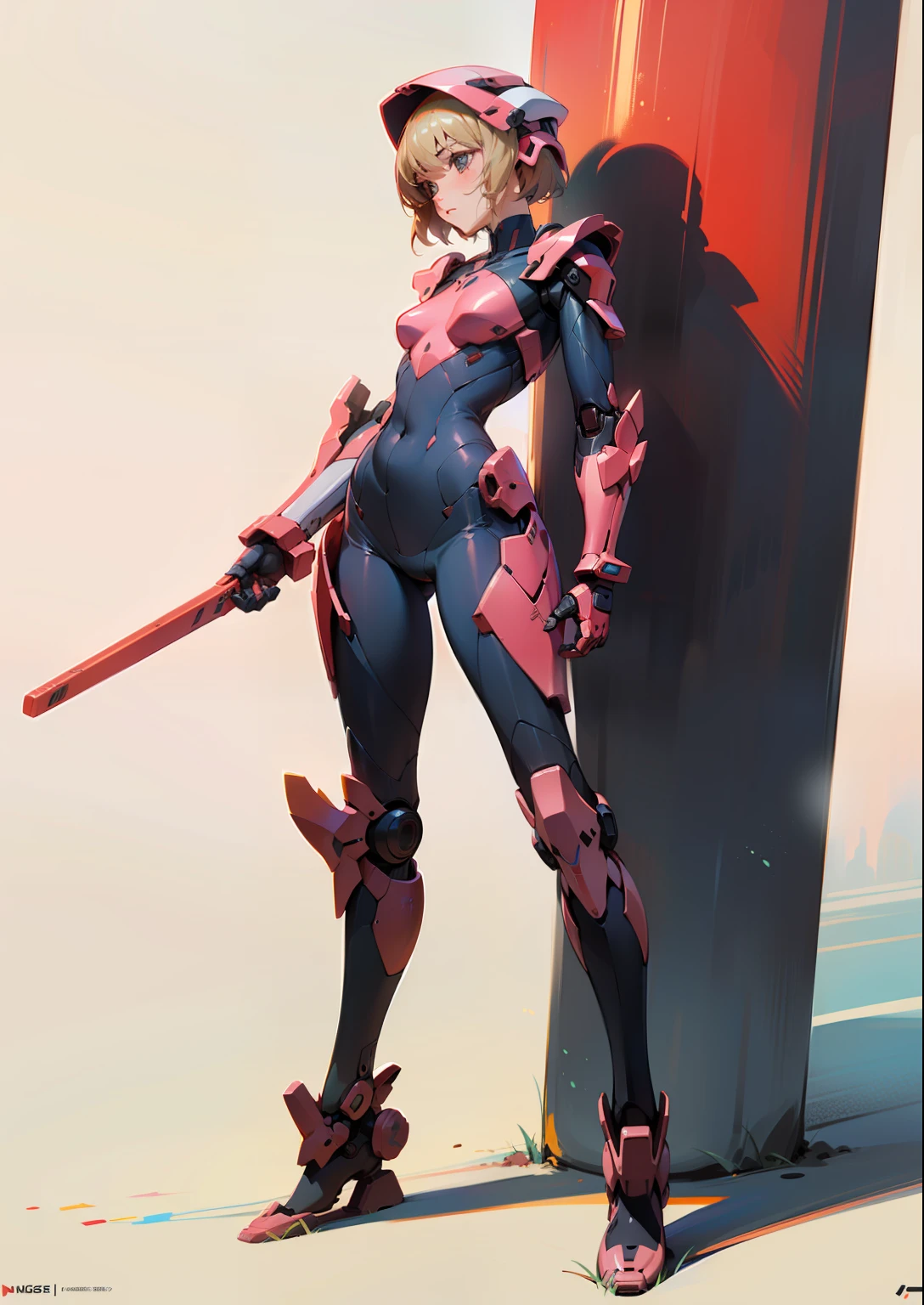 Octane Rendering,full view,8k --niji 5, (best quality, masterpiece, ultra-realistic), sleek robotic helmet head, head and face covered with helmet, (head to toe full body image), 1girls, solo, (Bubblegum Crisis style body armor: 2.0), (Knight Saber body armor), female shape, robotic exoskeleton, sleek design, futuristic, late 90's anime style, smooth lines, powered exoskeleton, extremely stylized, deviant art, masterpiece, highly detailed, tokyo cyberpunk style, futuristic, small breasts, entire body image, full body shot, Bubblegum Crash anime,