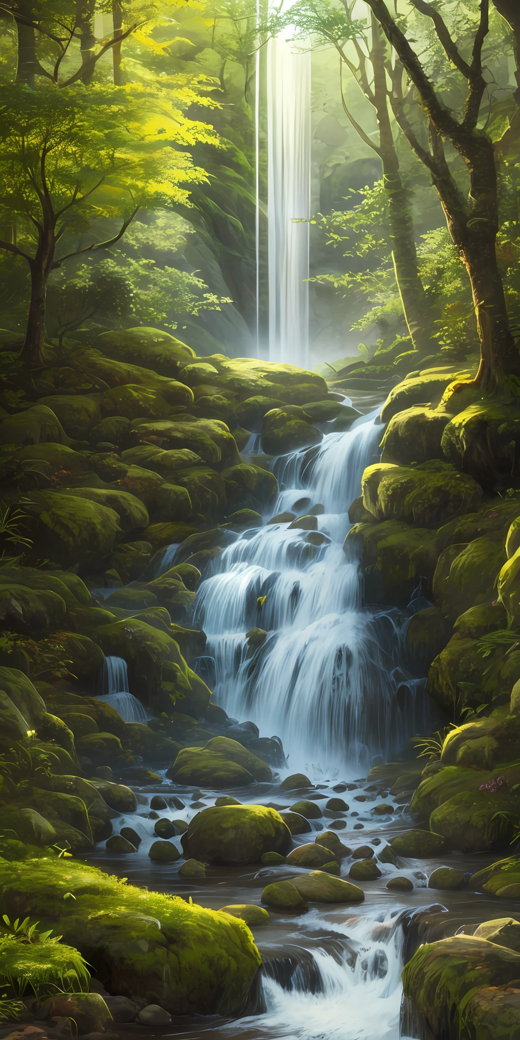 forest, mossrocks, waterfall, high quality, super realistic, high detail, --auto --s2