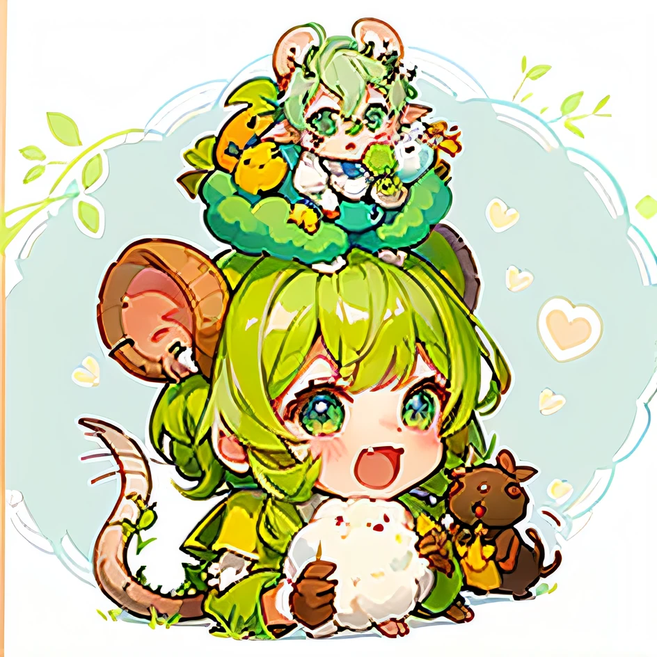 Cute rat with a green sheep on top